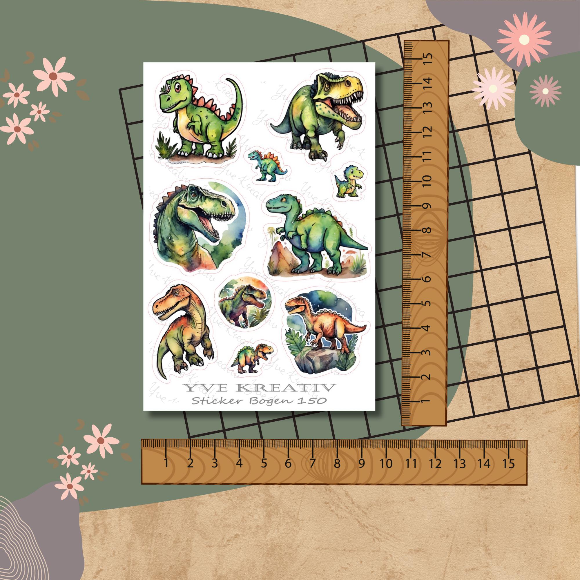 Aufkleber, Sticker Bogen, Dinos, Dinosaurier | Sticker Set - 3 Stickerbogen zur Auswahl in Weiß - Transparent - Matt - Glanz  #SBA6