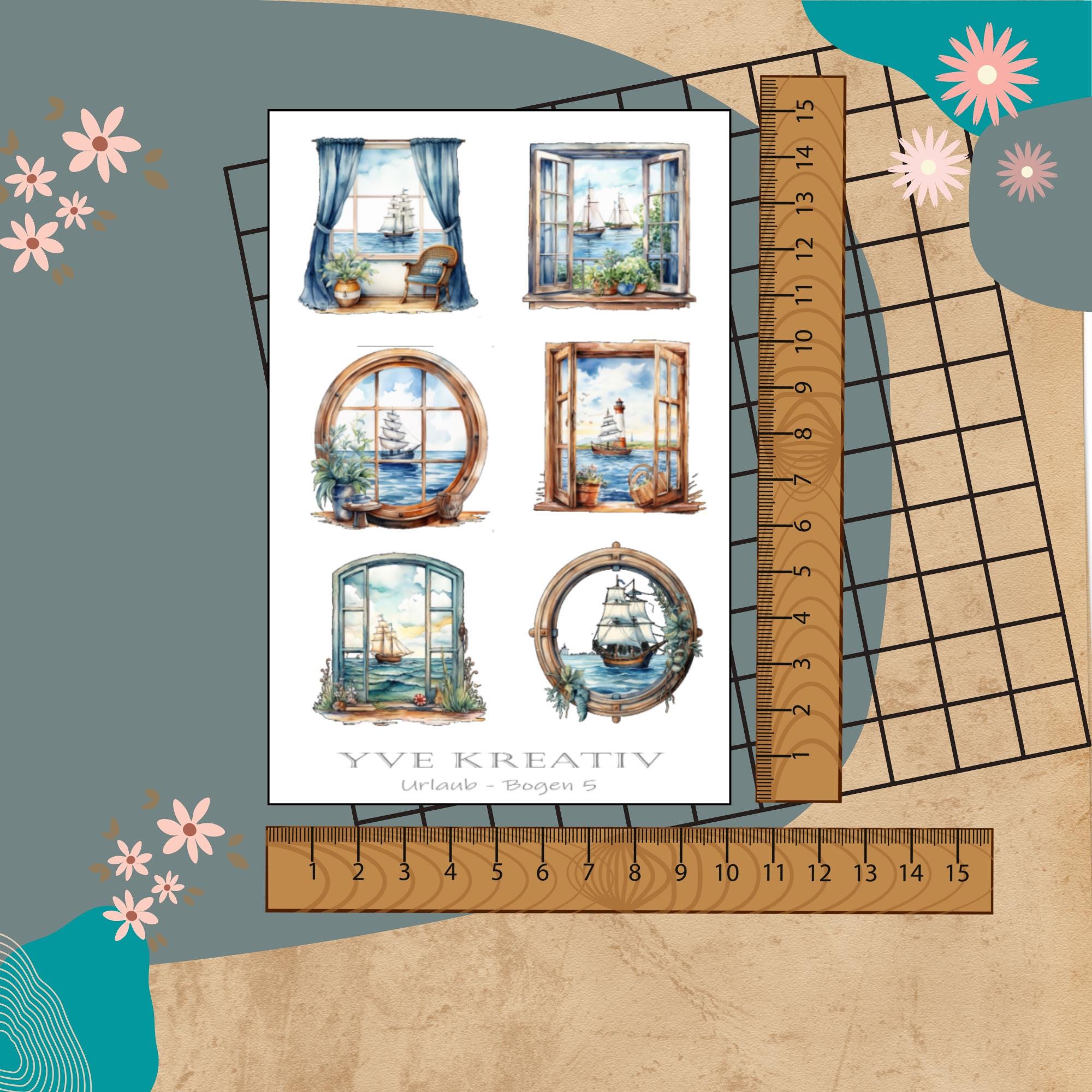 Sticker Bogen " Maritim Meer Urlaub Reisen " | Set - Aufkleber 2 Stickerbögen zur Auswahl in Weiß - Transparent - Matt - Glanz  #SBA6