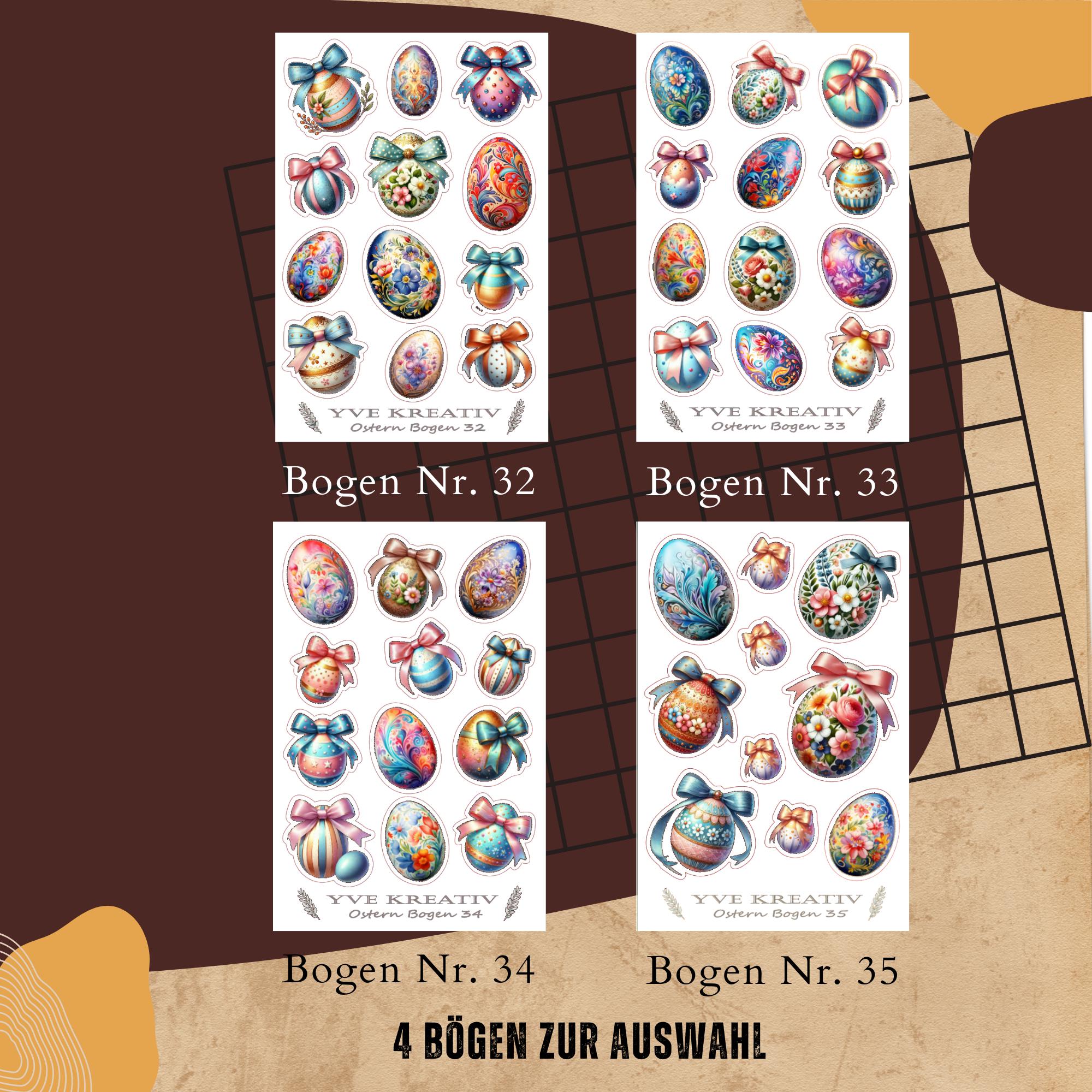 Sticker Bogen Aufkleber  "Ostern Ostereier" | Sticker Set - 4 Stickerbogen zur Auswahl in Weiß - Transparent - Matt - Glanz  #SBA6