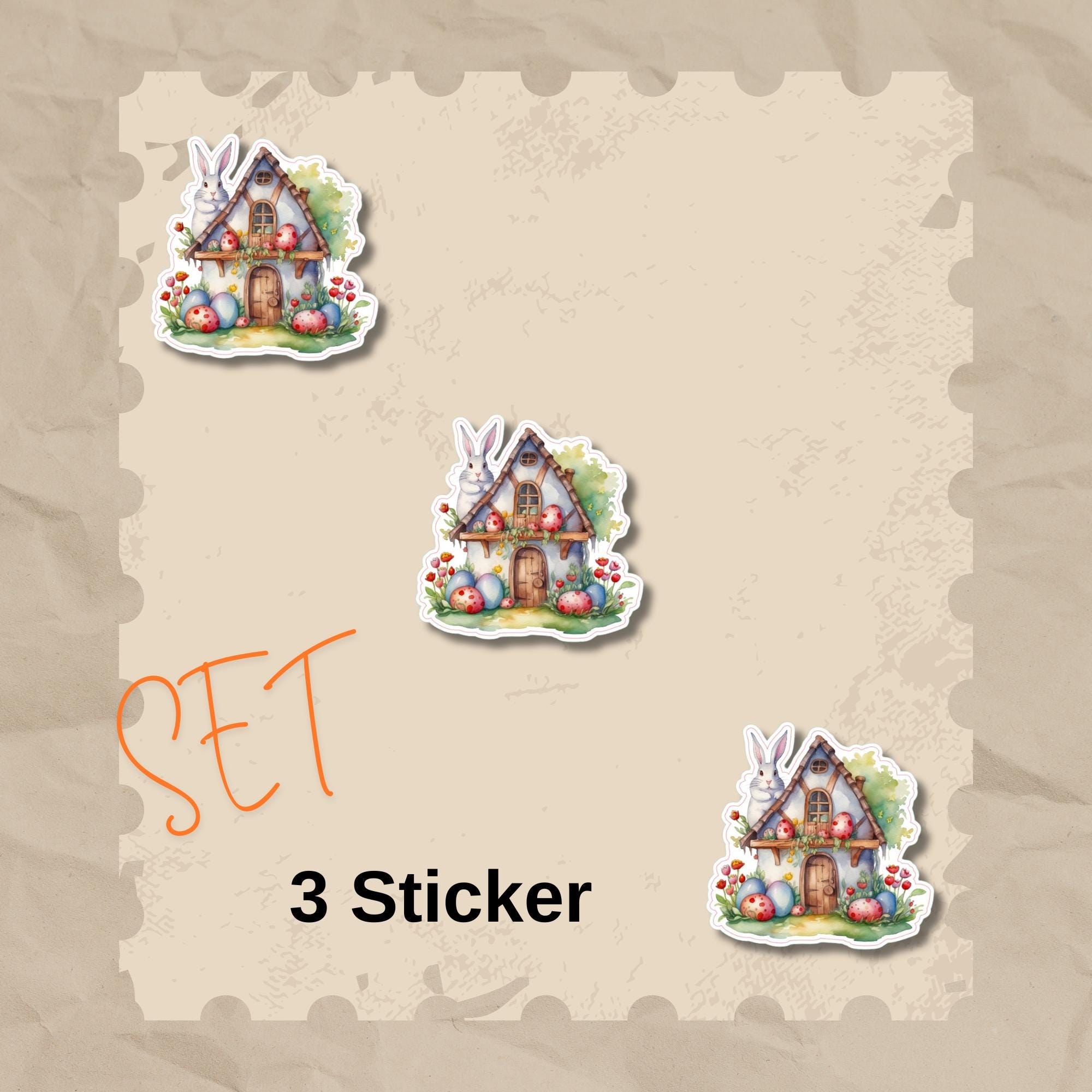 Aufkleber Ostern großer 8 cm Sticker Osterhaus Deko Osterfest Geschenkaufkleber Häuschen - zur Auswahl in Weiß oder Transparent  #SEG8