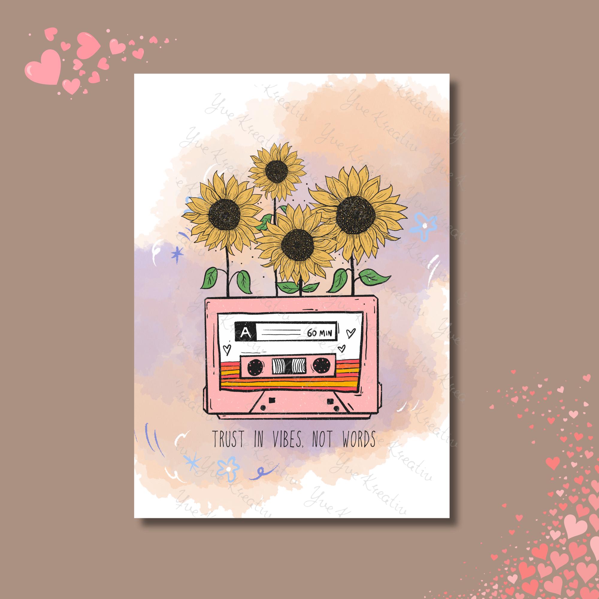 Postkarte Grußkarte Karte Geburtstag Motivation Aufmunterung Retro MC Sonnenblumen Geschenkkarte Musiker #PLS
