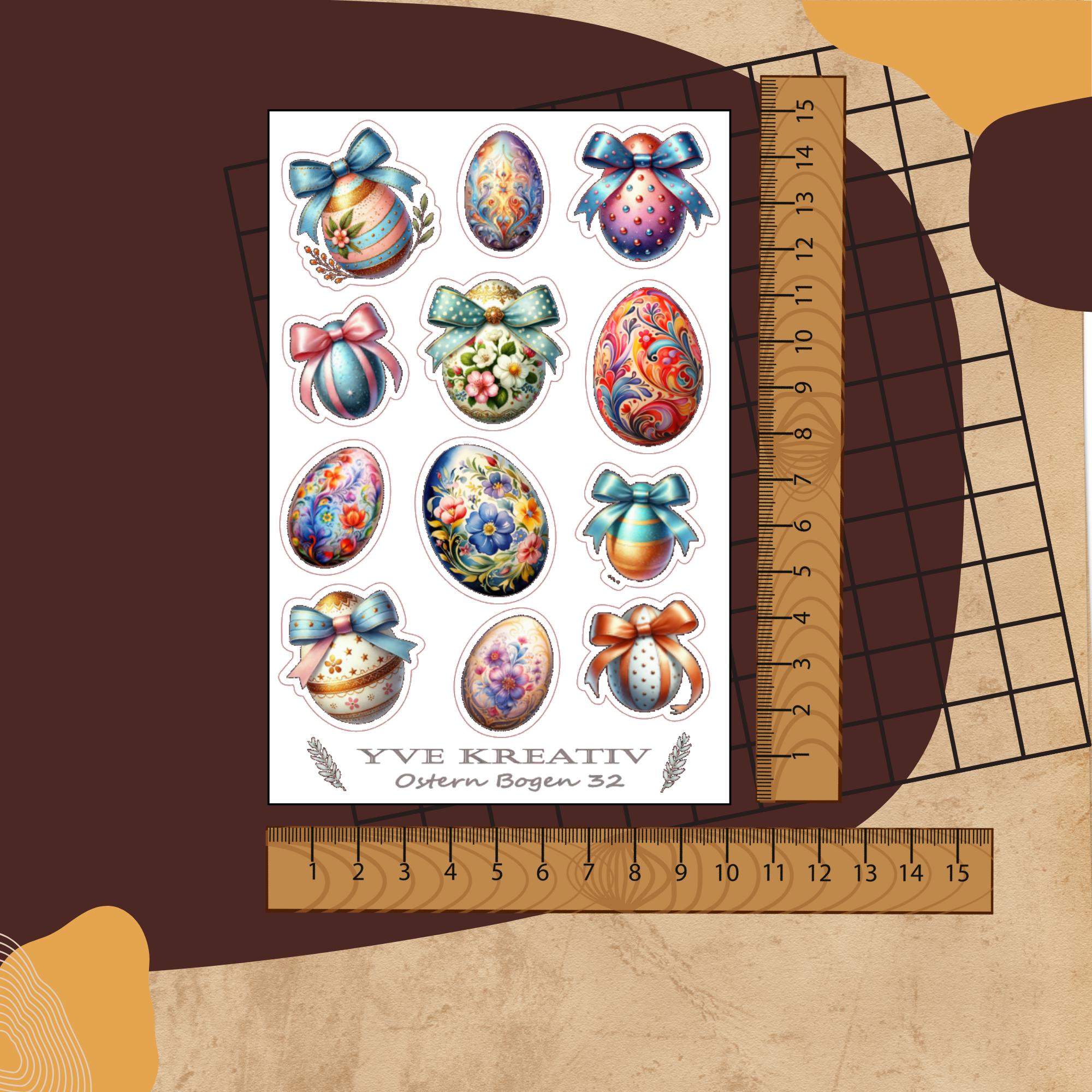 Sticker Bogen Aufkleber  "Ostern Ostereier" | Sticker Set - 4 Stickerbogen zur Auswahl in Weiß - Transparent - Matt - Glanz  #SBA6