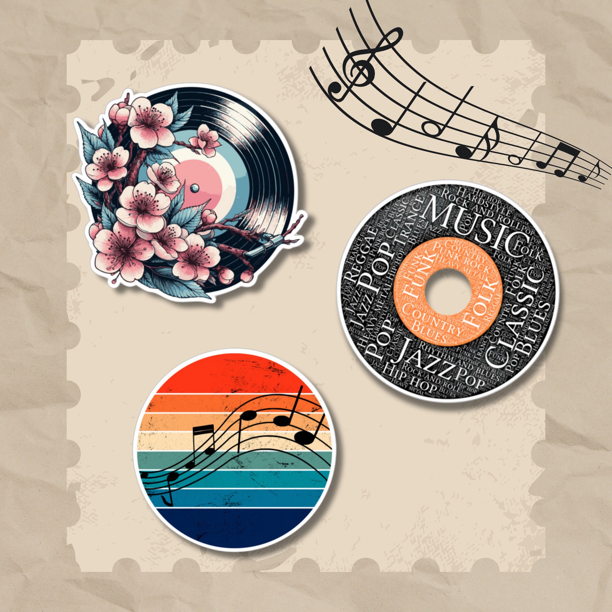 Großer Aufkleber, Musik LP Sticker, großer Koffer Sticker, Kofferaufkleber  - 3 Aufkleber zur Auswahl in Weiß oder Transparent  #SEG8