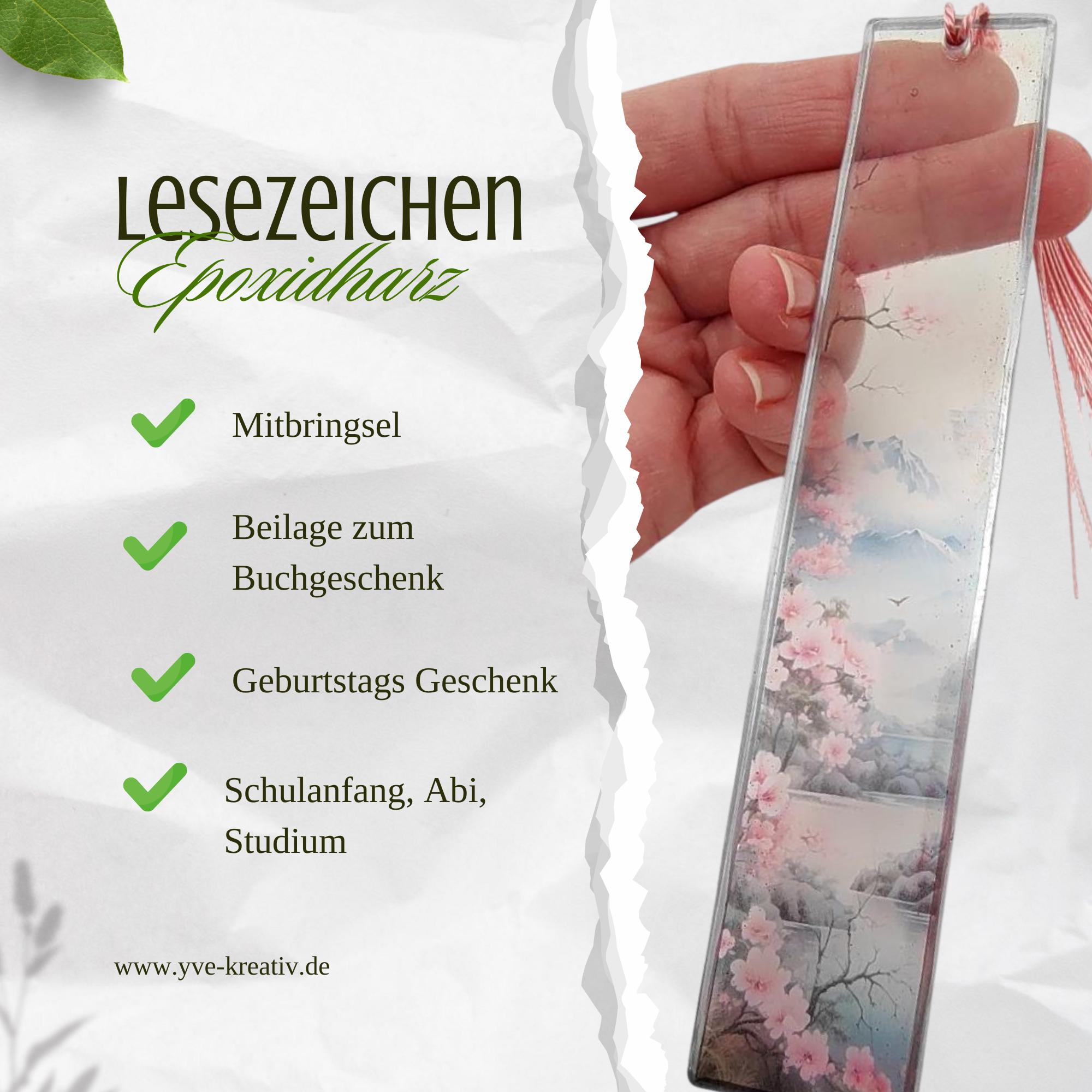 Lesezeichen aus Epoxidharz Motiv Kirschblüte Geschenk Geburtstag Mitbringsel zum Buchgeschenk Geschenkidee Buchzeichen transparent #LEEPOX