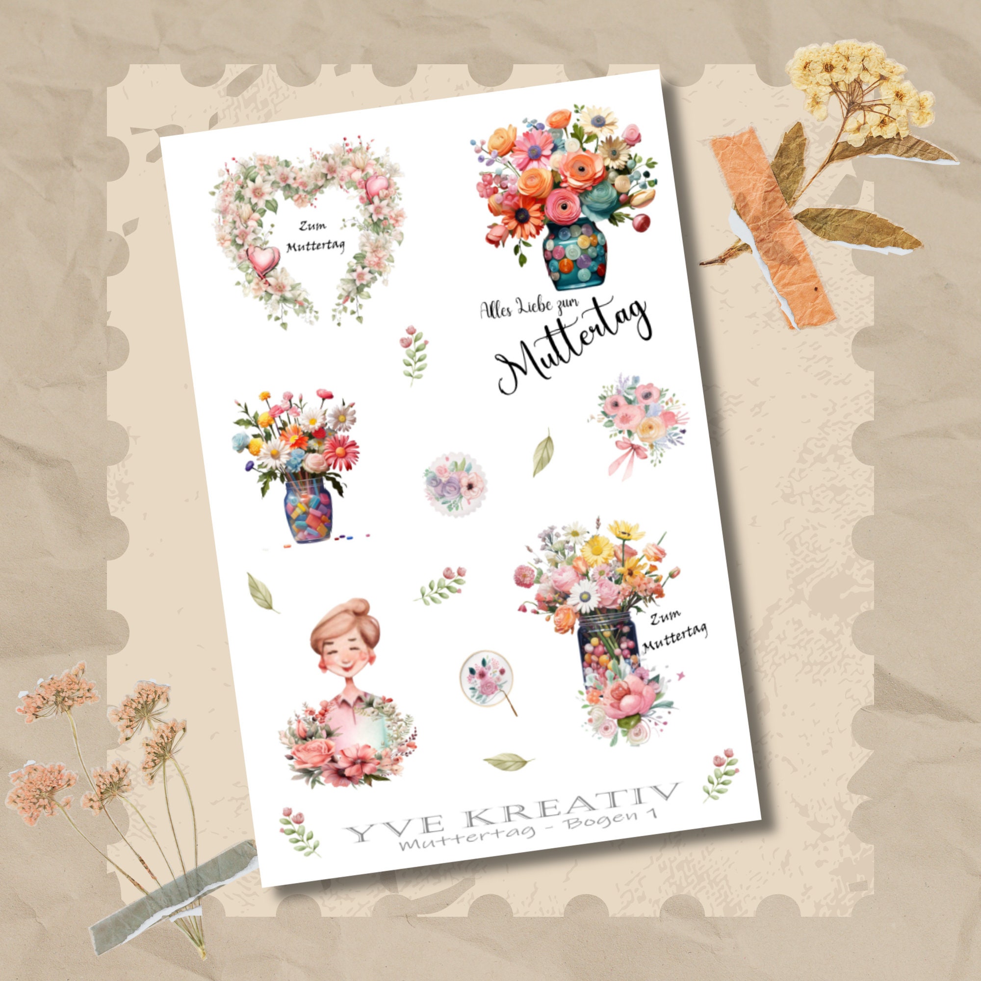 Sticker Bogen Aufkleber  "zum Muttertag" | Sticker Set - Stickerbogen zur Auswahl in Weiß - Transparent - Matt - Glanz  #SBA6