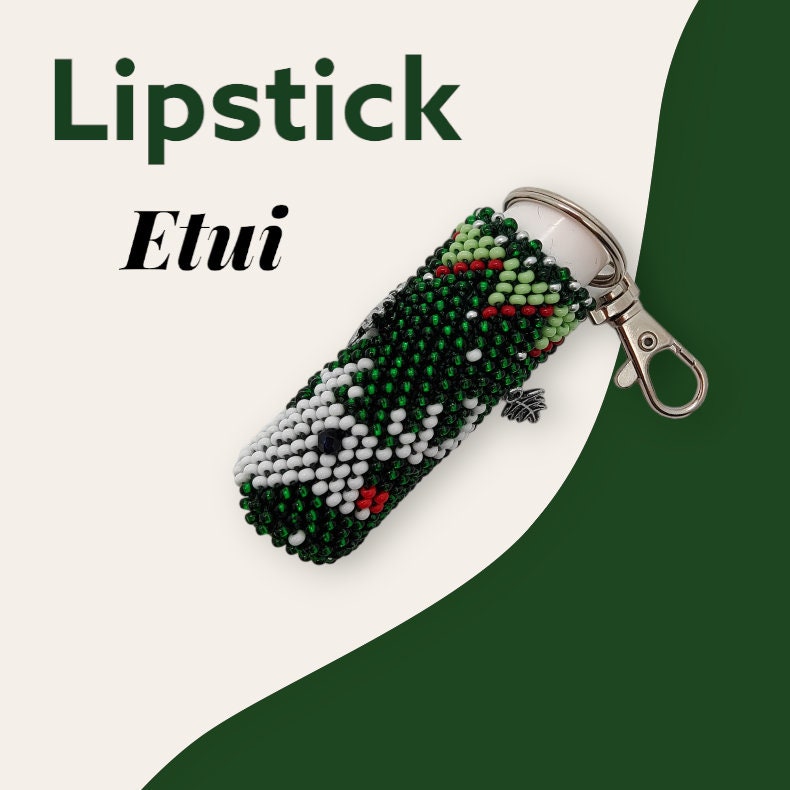 Anhänger für Lippenpflegestift - Lippenbalsam Täschchen "Rentier" aus Rocailles - Miniperlen (2,6 mm) gehäkelt / Perlenhäkeln