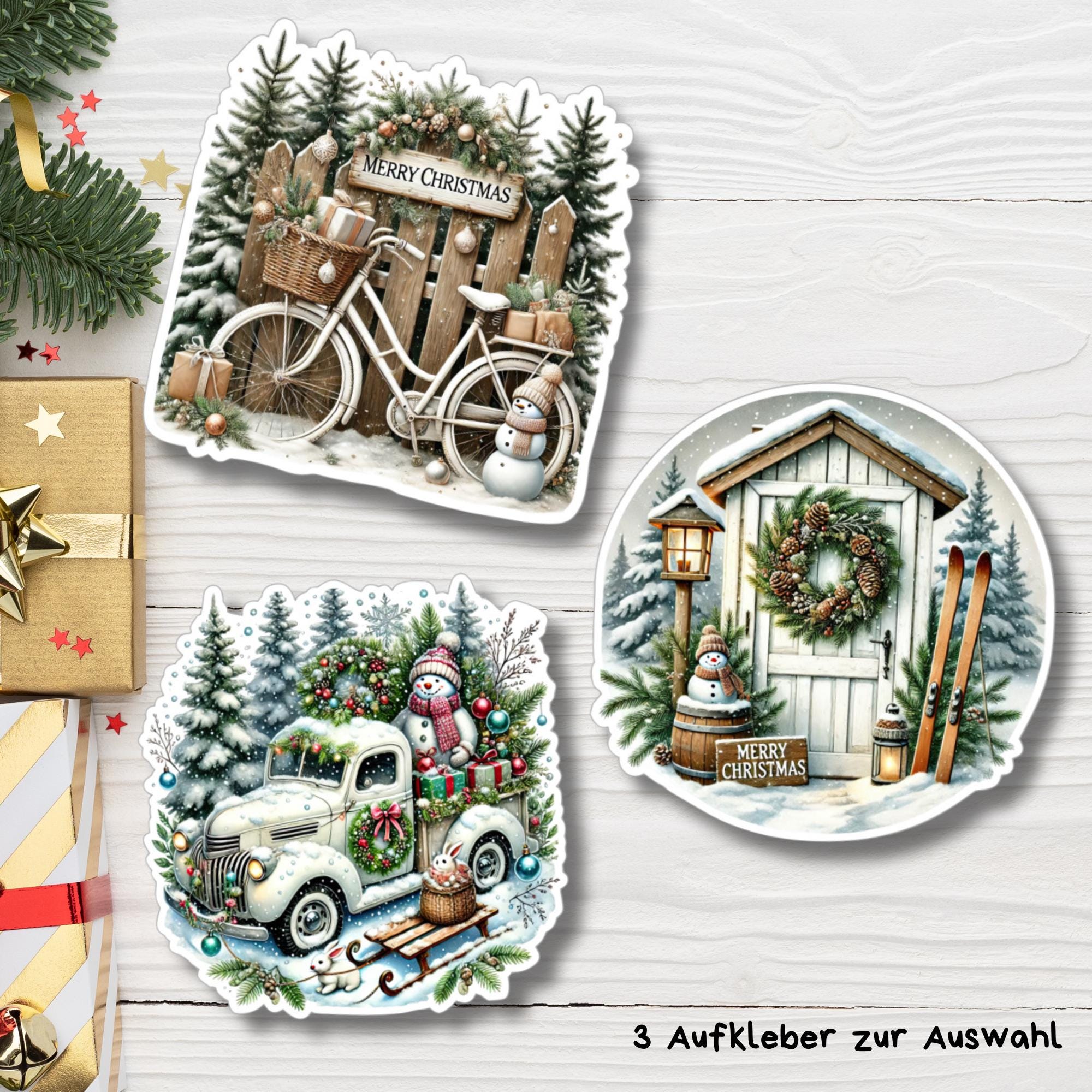 Aufkleber, große Sticker zu Weihnachten und Advent - 3 Aufkleber zur Auswahl in Weiß oder Transparent #SEG8 Aufkleber, große Sticker zu Weihnachten und Advent - 3 Aufkleber zur Auswahl in Weiß oder Transparent #SEG8