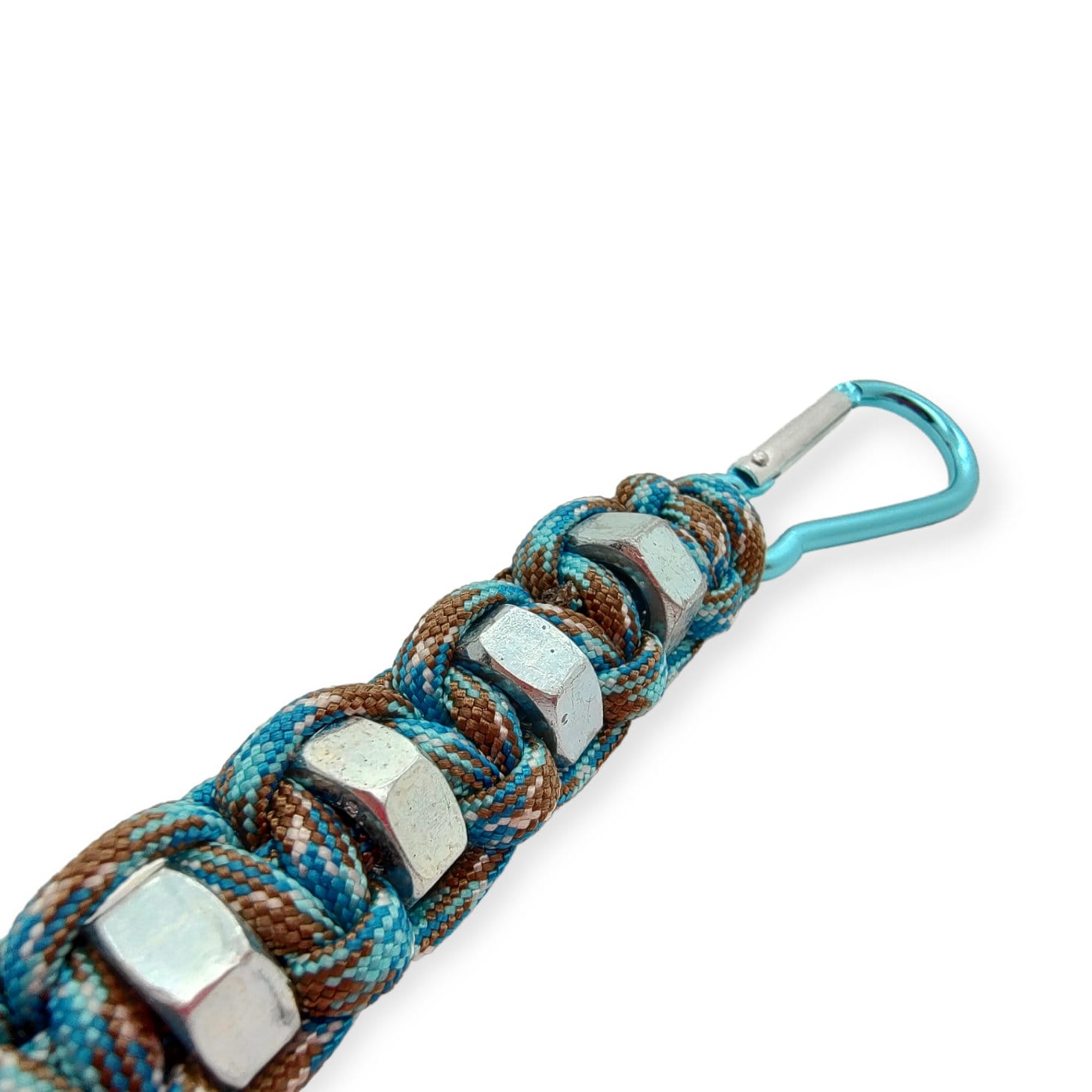 Schlüsselanhänger mit Schraubenmuttern handgeknotet aus Paracord mit Karabiner + Schlüsselring