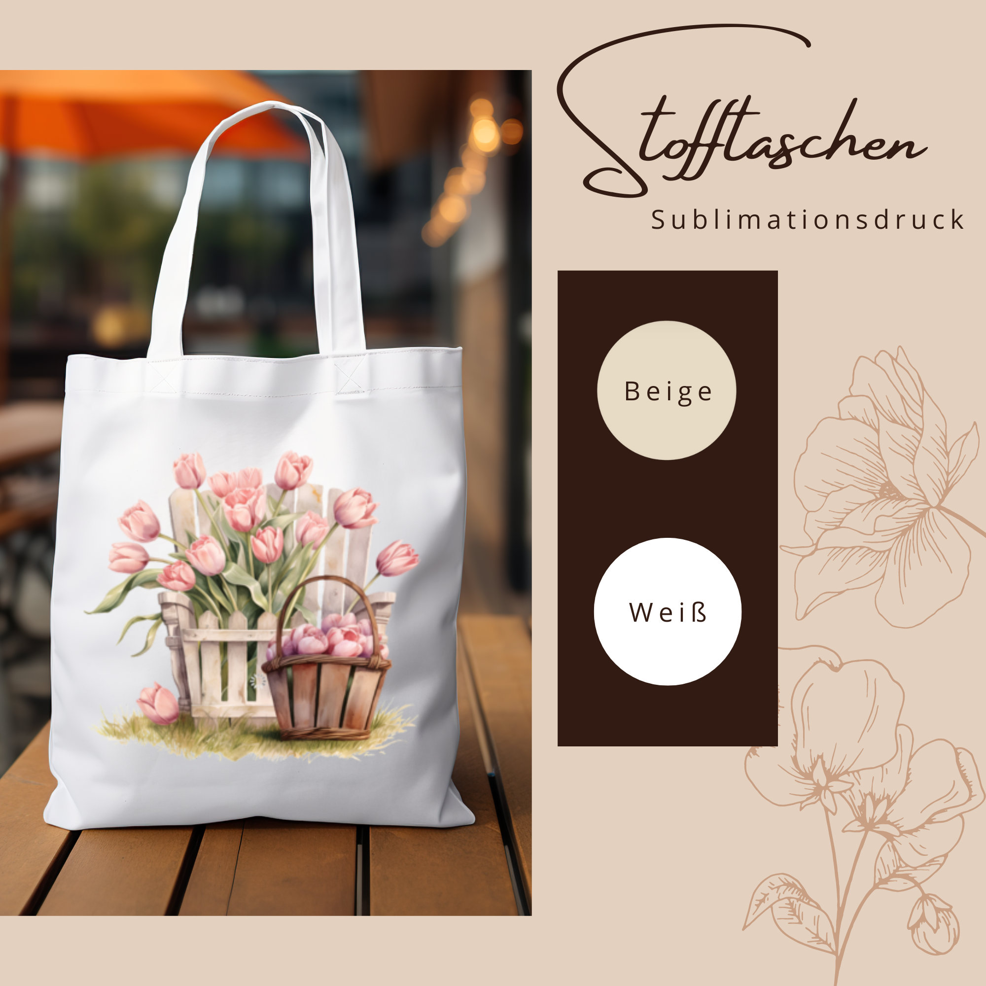 Stofftasche Stoffbeutel "Tulpen Frühling" Einkaufstasche Tasche zum Muttertag Geburtstag für Mama  #STSUB