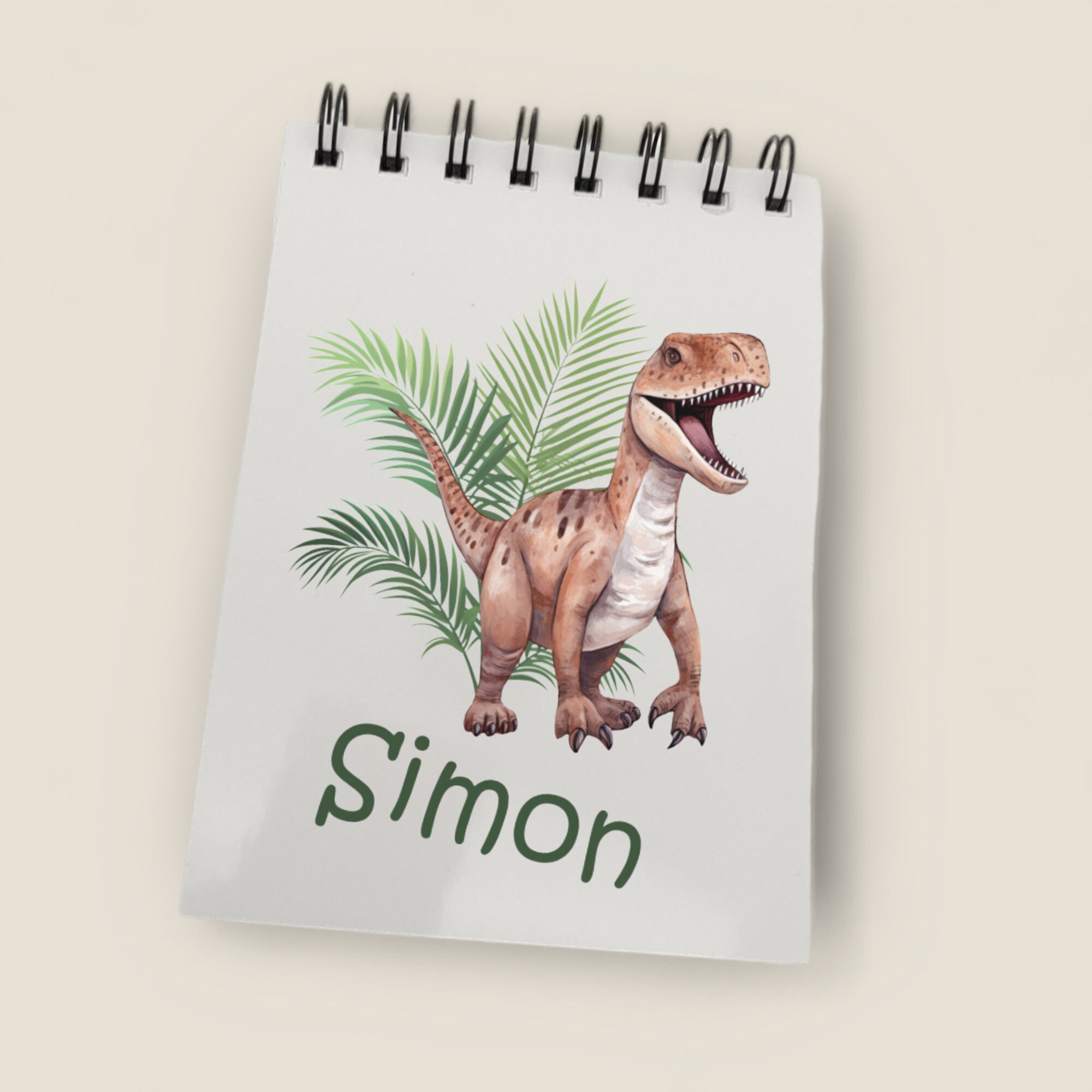 Notizblock personalisiert DIN A6 kleiner Ringblock Schreibblock Notizbuch Zettelblock Schulheft Hausaufgabenheft - Name Dinosaurier  #A6SO