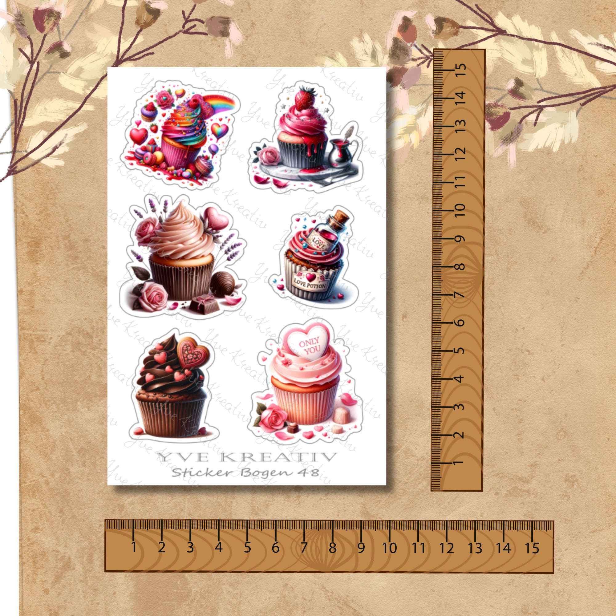 Sticker Bogen, Aufkleber, Cupcake, Muffin | Sticker Set - 3 Stickerbogen zur Auswahl in Weiß - Transparent - Matt - Glanz  #SBA6