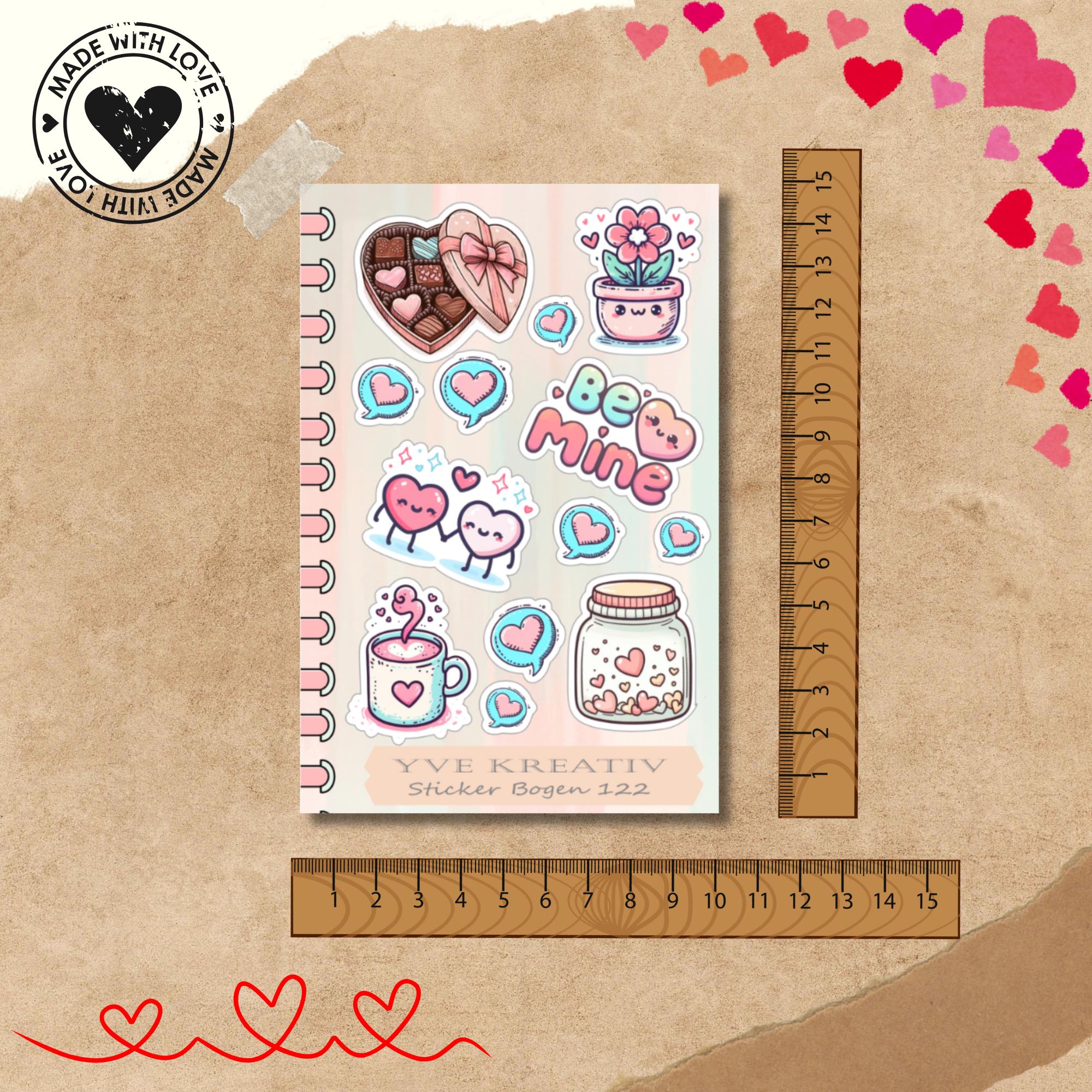 Aufkleber Bogen " Love Valentinstag" | Sticker Set - Aufkleber 3 Stickerbogen zur Auswahl in Weiß - Transparent - Matt - Glanz  #SBA6