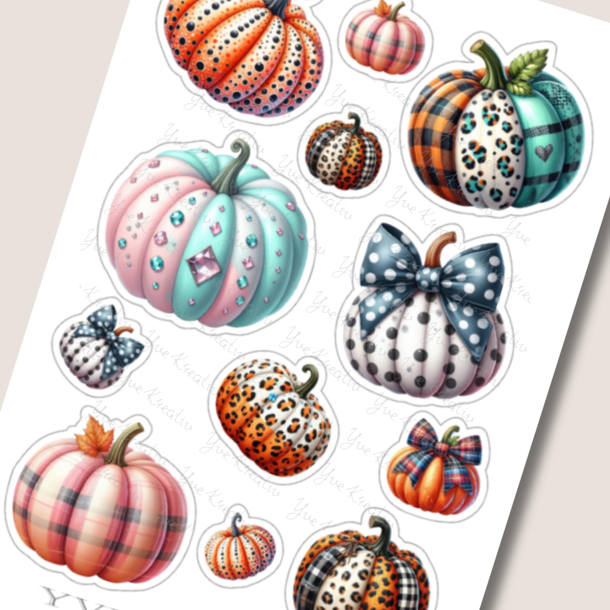 Kürbis Aufkleber Halloween Sticker Herbst Dekoration bunte Kürbisse 3 Stickerbogen zur Auswahl in Weiß - Transparent - Matt - Glanz #SBA6