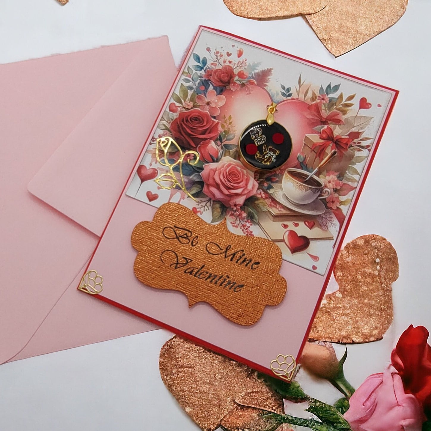 Glückwunschkarte zum Valentinstag mit einem Schmuckanhänger  #1638487799