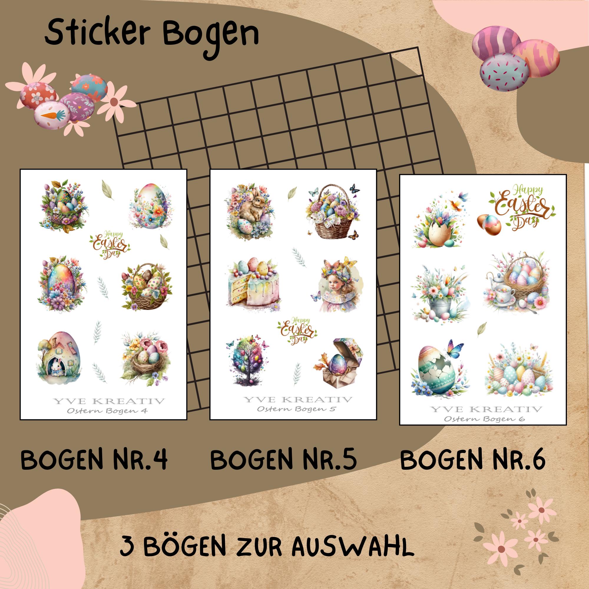 Sticker Bogen " Ostern - Nostalgie" | Sticker Set - Aufkleber 3 Stickerbogen zur Auswahl in Weiß - Transparent - Matt - Glanz #SBA6