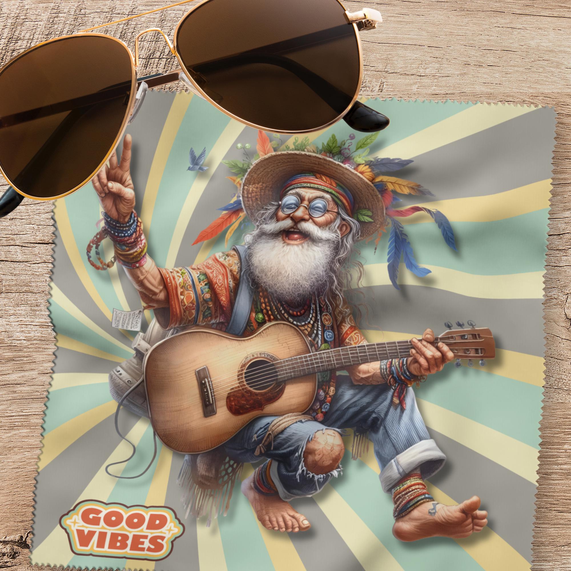Brillenputztuch Hippie Gitarre bedrucktes Mikrofasertuch für Sonnenbrille Display Handy Geschenk Musiker Mitbringsel Gitarrenspieler #MC19