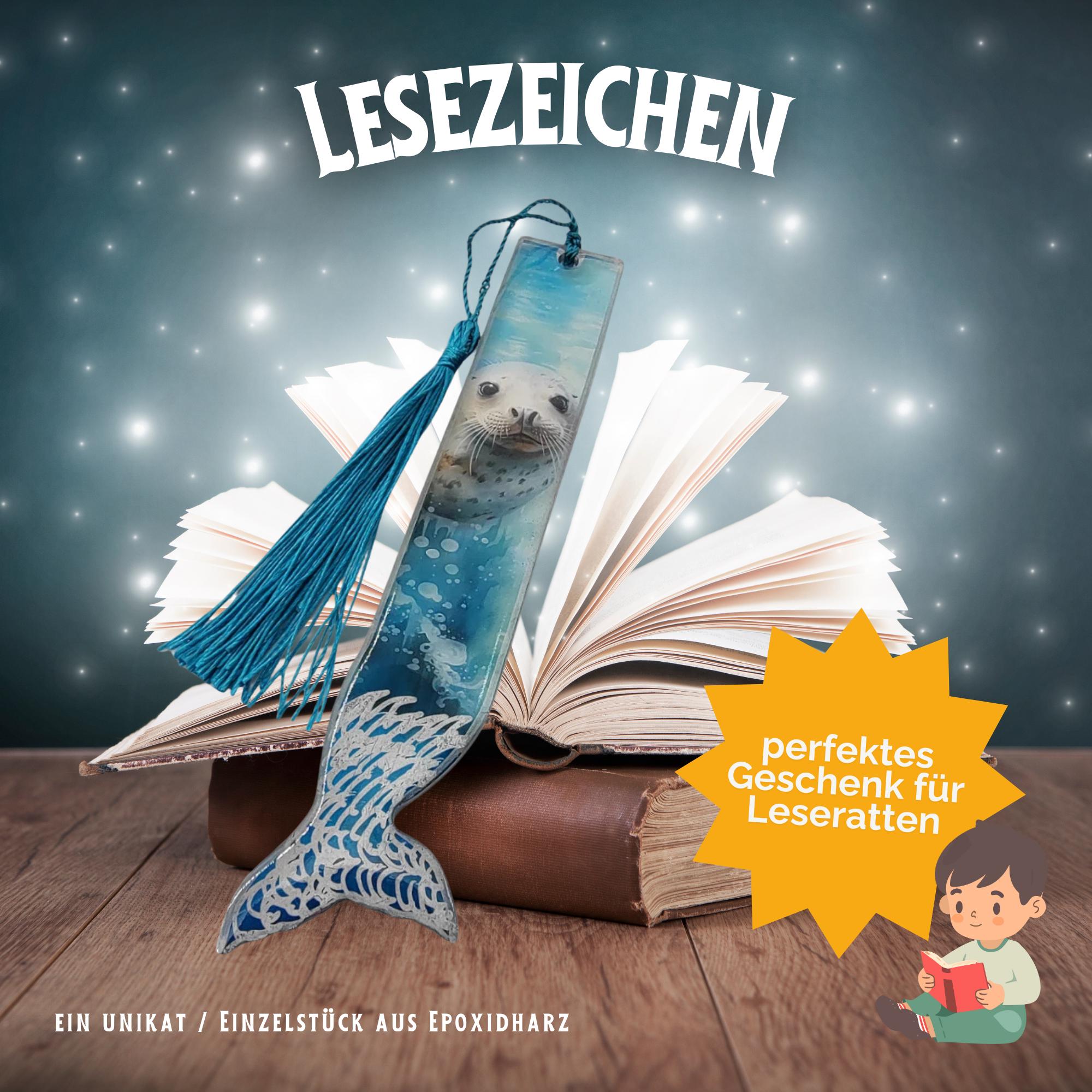 Lesezeichen aus Epoxidharz transparent Robbe Geschenk Geburtstag Urlaub Mitbringsel zum Buchgeschenk Maritim Seehund #LEEPOX