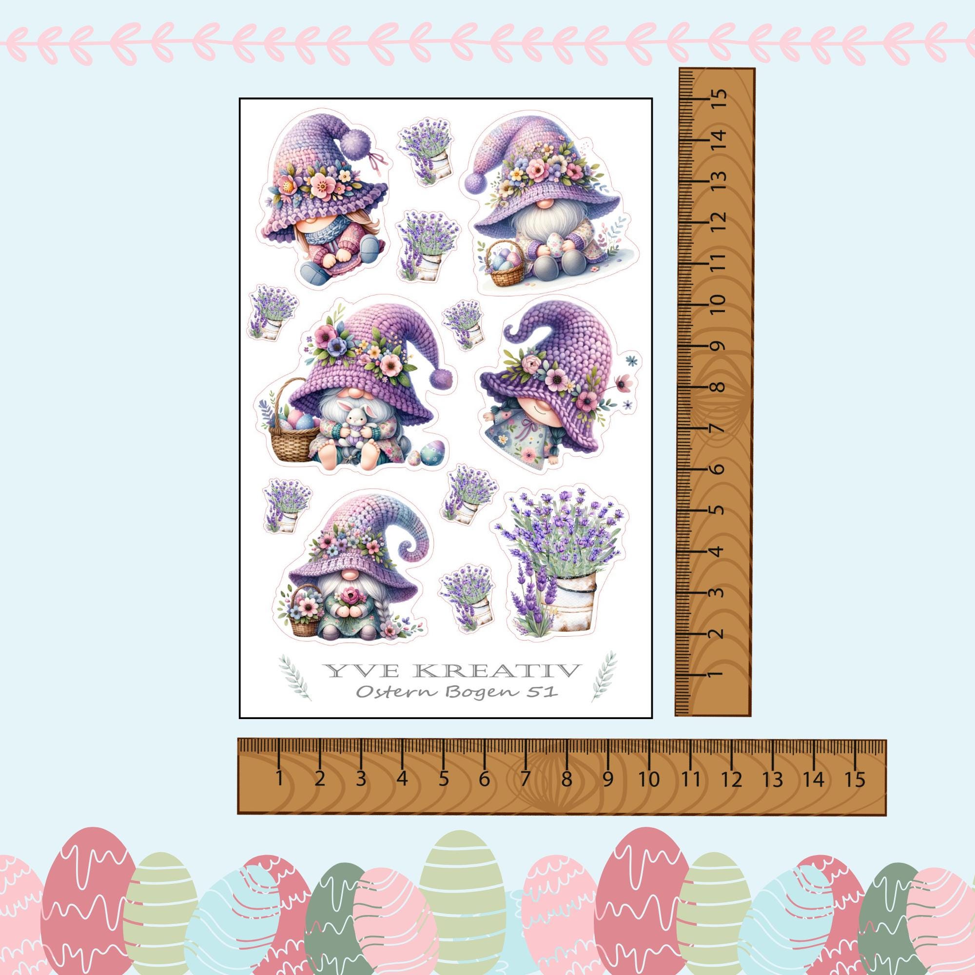 Stickerbogen Aufkleber "Lavendel Ostern Wichtel" | Sticker Set - Sticker Bogen zur Auswahl in Weiß - Transparent - Matt - Glanz  #SBA6