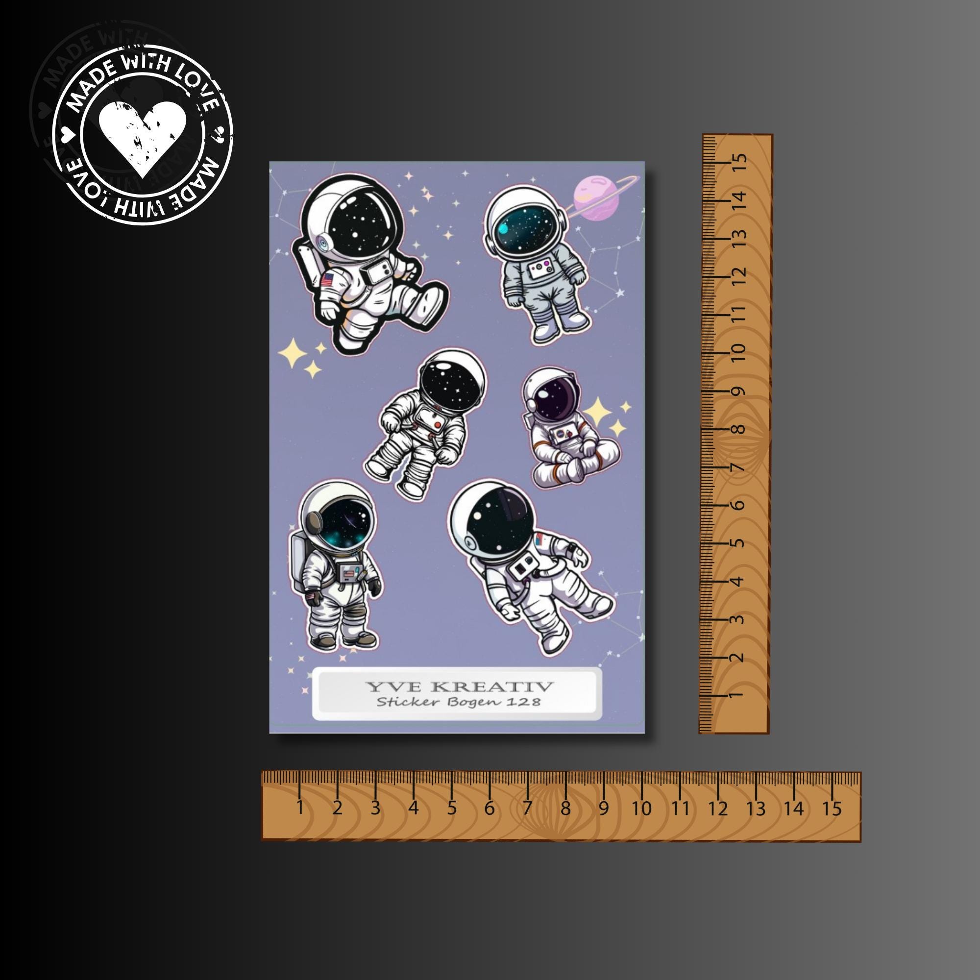 Aufkleber Bogen "Astronaut Weltall" | Sticker Set - Aufkleber 3 Stickerbogen zur Auswahl in Weiß - Transparent - Matt - Glanz  #SBA6