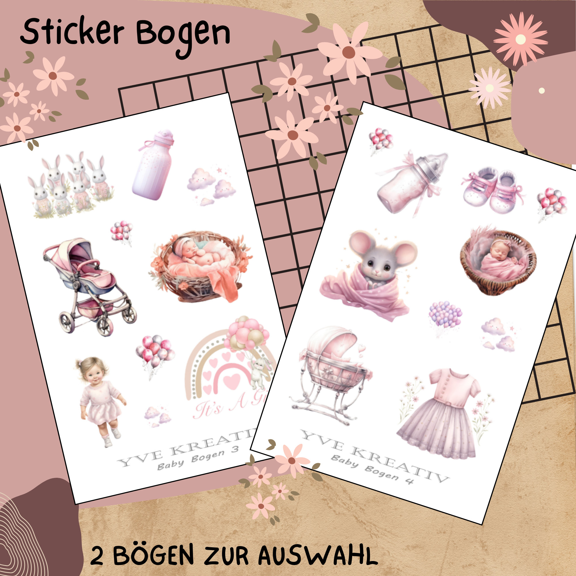Stickerbogen "Baby Girl - Babyparty - Geburt" | Sticker Set - Aufkleber 2 Bögen zur Auswahl in Weiß - Transparent - Matt - Glanz  #SBA6
