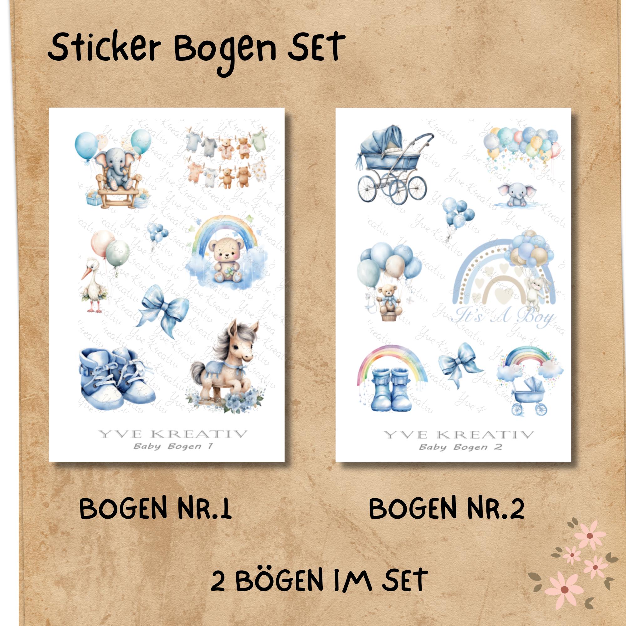 2 Stickerbogen SET Baby Boy Aufkleber Babyparty Sticker Geburt | Sticker Set zur Auswahl in Weiß - Transparent - Matt - Glanz #SBA6 2 Stickerbogen SET Baby Boy Aufkleber Babyparty Sticker Geburt | Sticker Set zur Auswahl in Weiß - Transparent - Matt - Glanz #SBA6