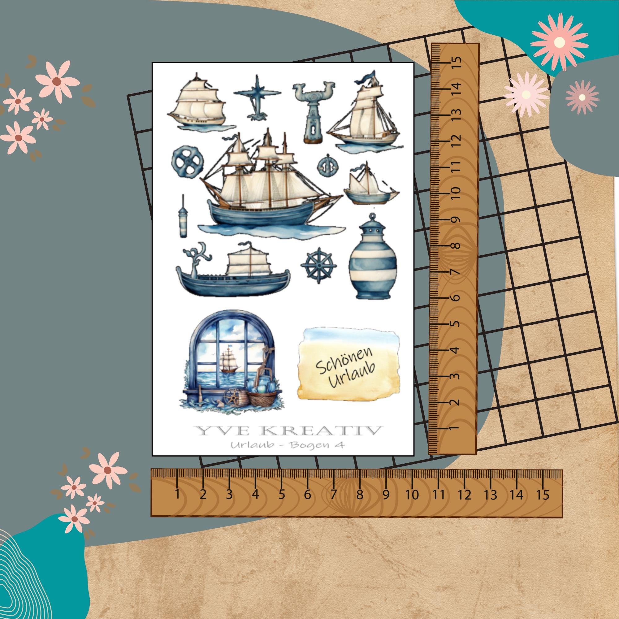 Sticker Bogen " Maritim Meer Urlaub Reisen " | Set - Aufkleber 2 Stickerbögen zur Auswahl in Weiß - Transparent - Matt - Glanz  #SBA6