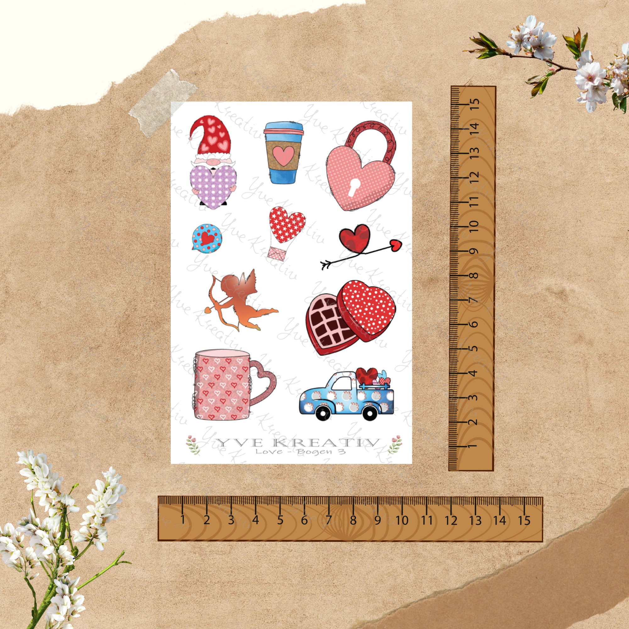 Sticker Bogen - Love | Sticker Set - Journal Sticker - Aufkleber 2 Bögen zur Auswahl