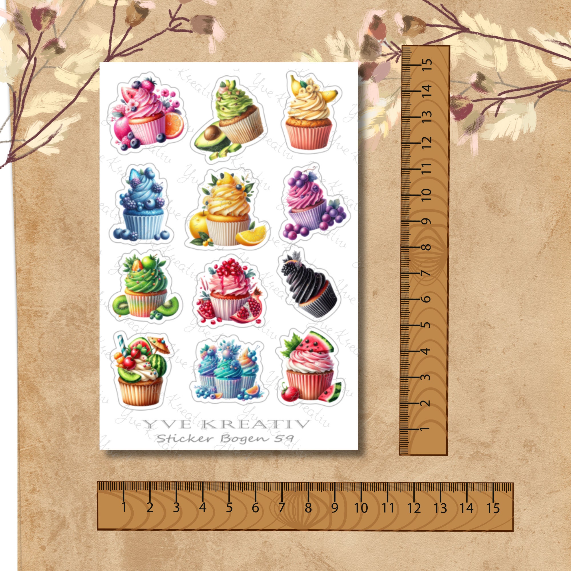 Sticker Bogen, Aufkleber, Cupcake, Muffin | Sticker Set - 3 Stickerbogen zur Auswahl in Weiß - Transparent - Matt - Glanz  #SBA6