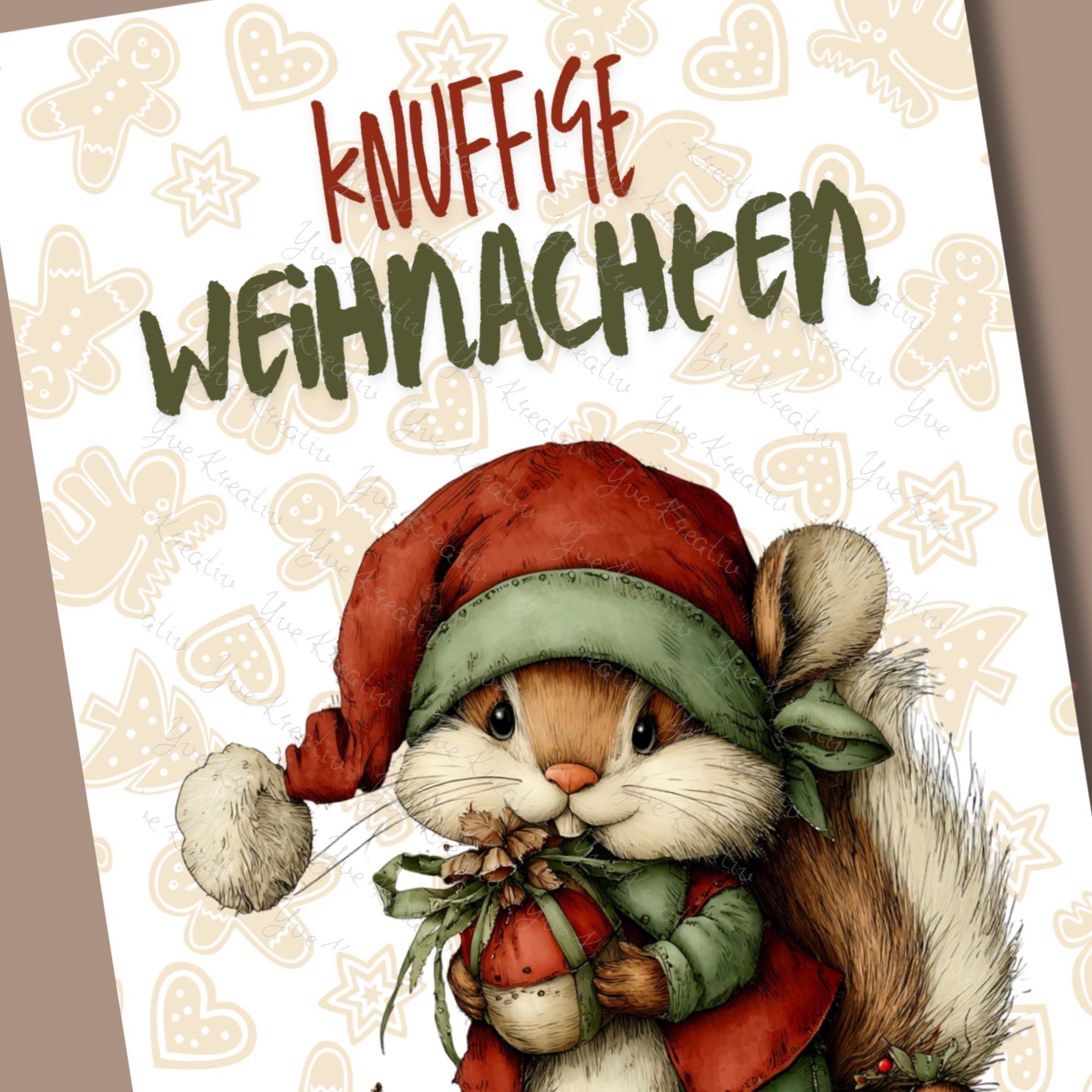 Postkarte Knuffige Weihnachten Eichhörnchen Grußkarte Karte zu Weihnachten Weihnachtskarte Geschenkkarte Leinenstruktur Karte A6 #PWE185