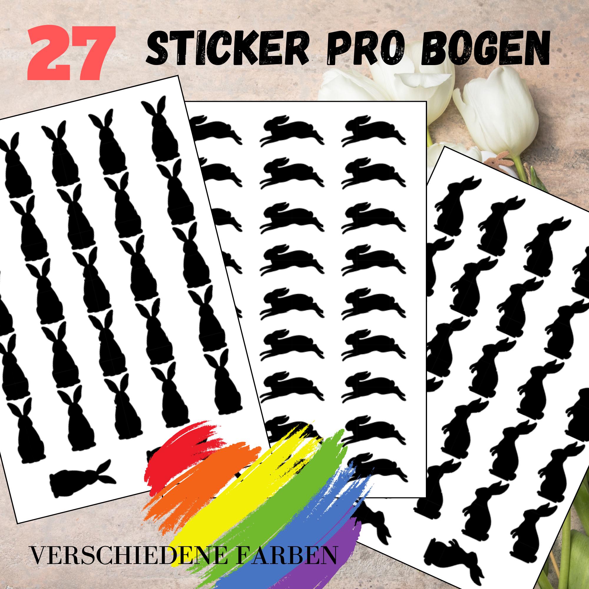 Sticker Bogen Aufkleber - Hase Häschen | 27 Vinyl Sticker pro Bogen - Journal Sticker - 3 Stickerbogen zur Auswahl I Farbe wählbar  #SVEY