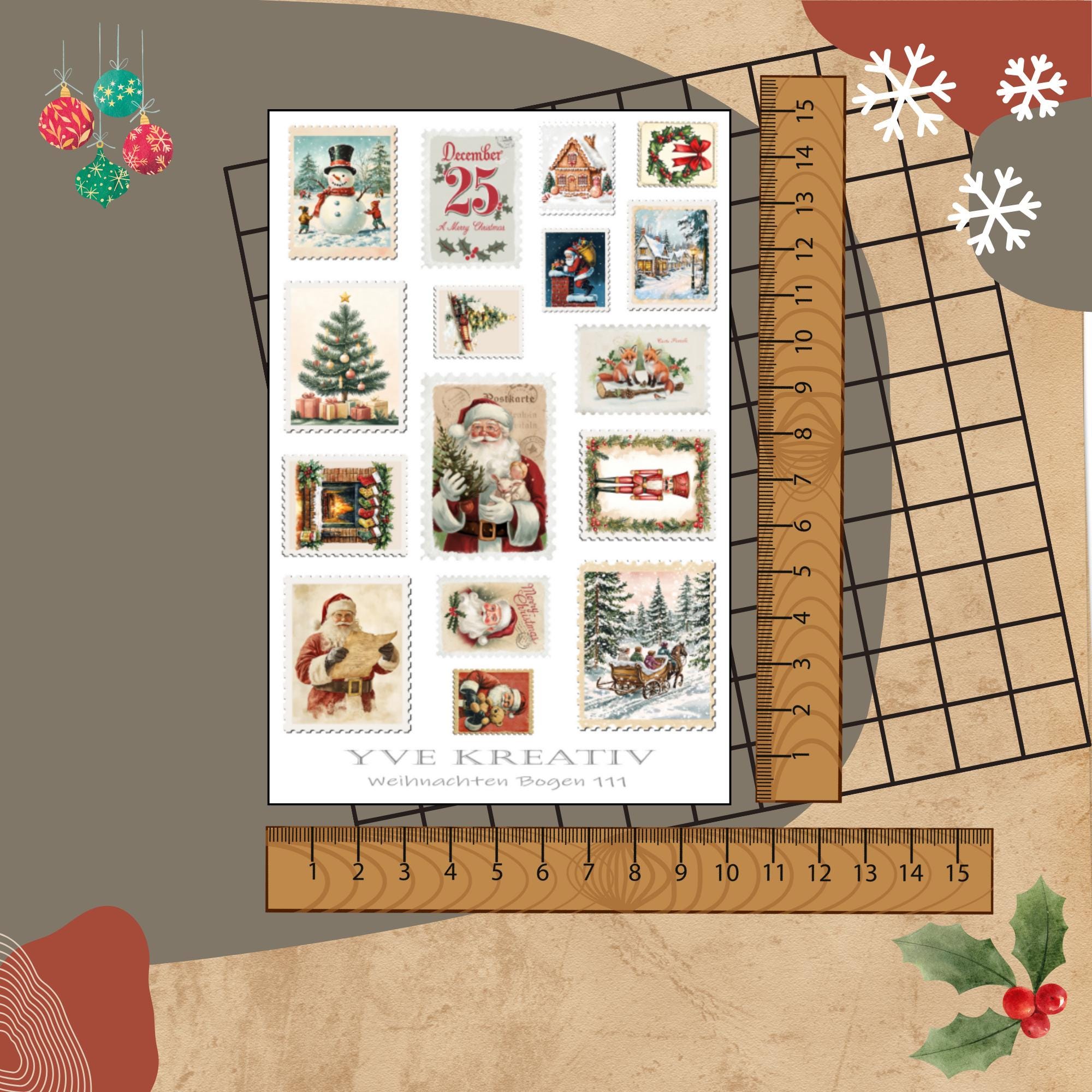Sticker Bogen Aufkleber "Weihnachten Retro Nostalgie" | Sticker Set - 3 Stickerbogen zur Auswahl in Weiß - Transparent - Matt - Glanz  #SBA6