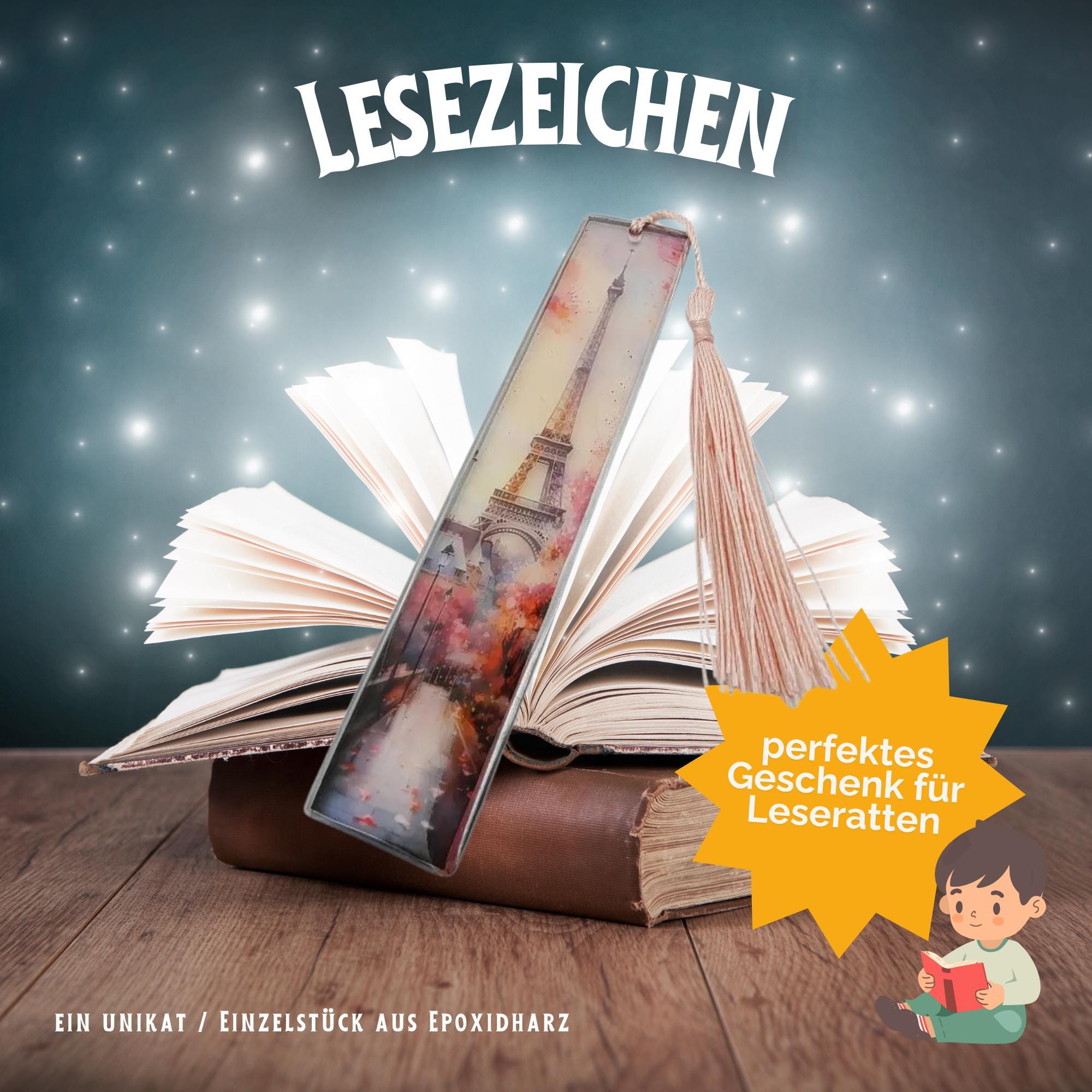 Lesezeichen aus Epoxidharz Geschenk Geburtstag Buchgeschenk Paris Bookmark Reise Gutschein Frankreich #LEEPOX