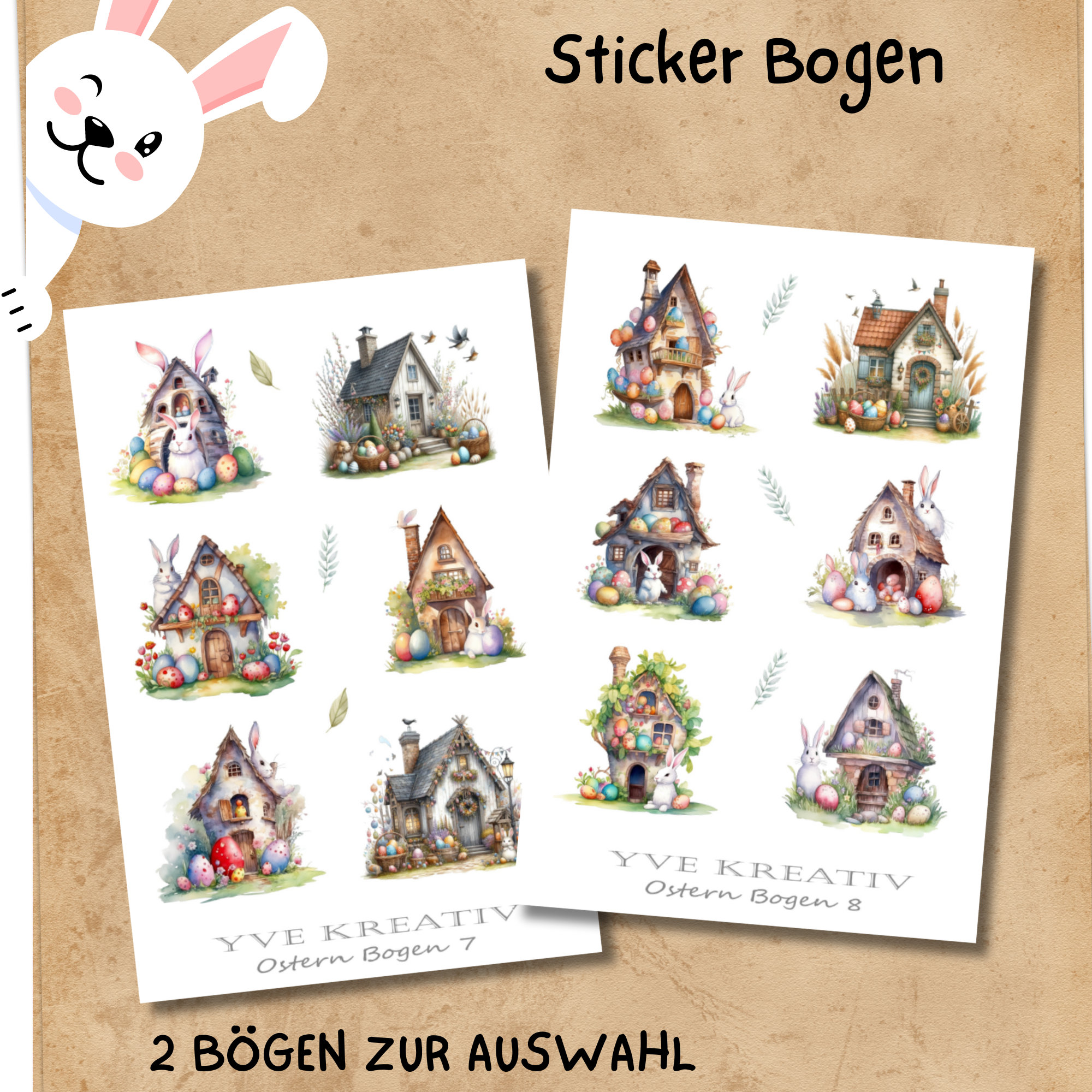 Sticker Bogen, Aufkleber, Ostern - Nostalgie | Sticker Set - 2 Stickerbogen zur Auswahl in Weiß - Transparent - Matt - Glanz  #SBA6