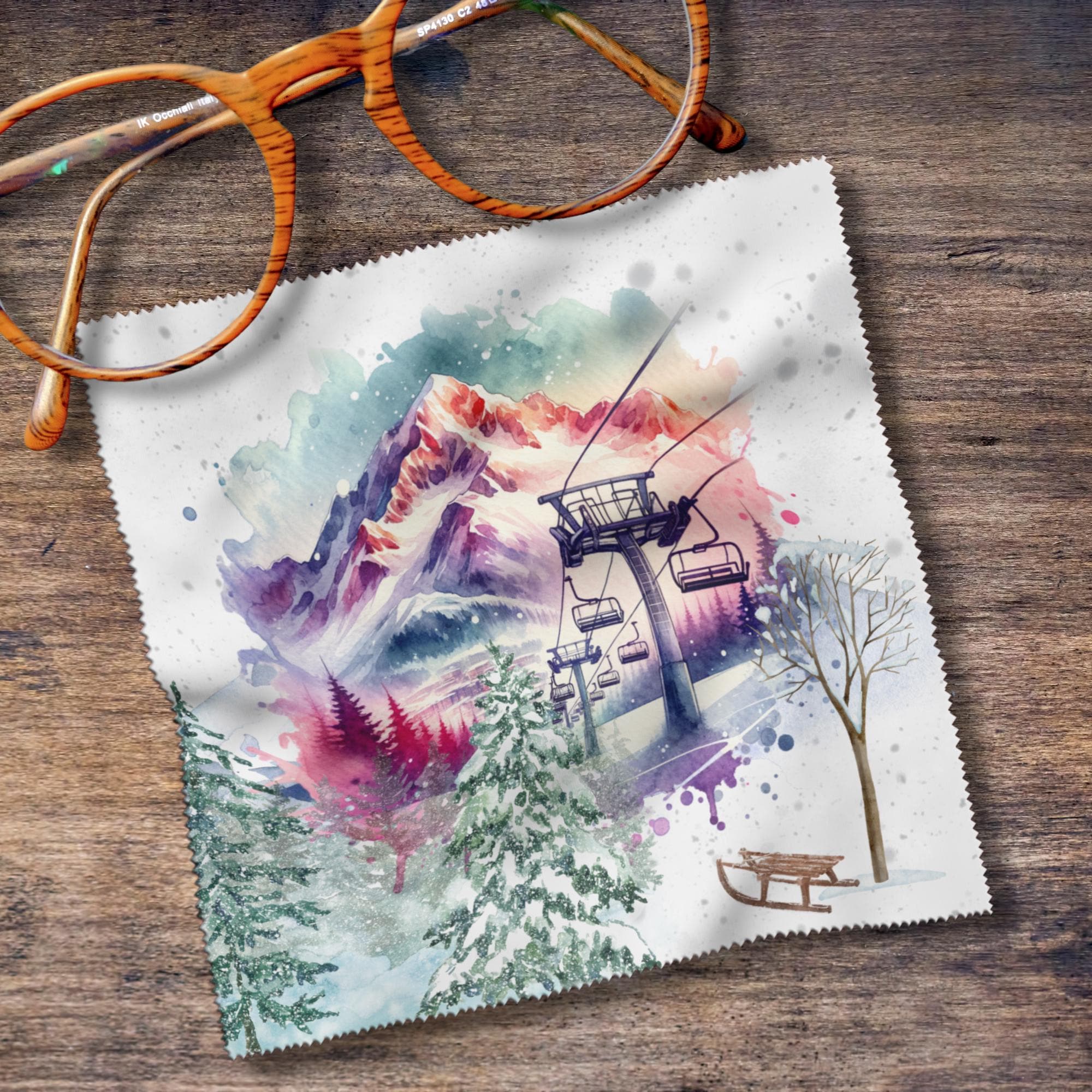 Bedrucktes Mikrofasertuch "Ski Urlaub" für Brillen Displays Brillenputztuch Geschenk zum Winterurlaub Skifahren #SP19