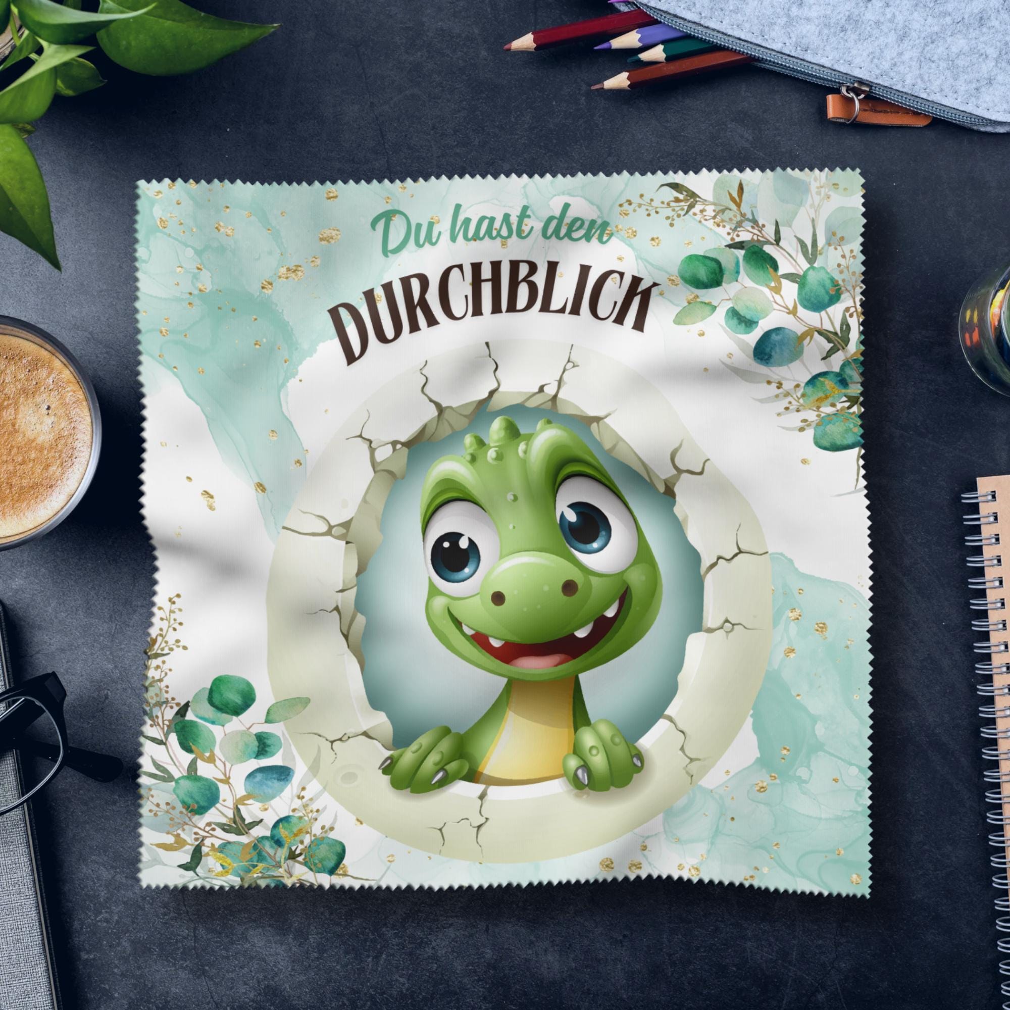Brillenputztuch Dino Durchblick bedrucktes Mikrofasertuch für Brille Sonnenbrille Reinigungstuch Handy Bildschirm Kamera Objektiv #TI152