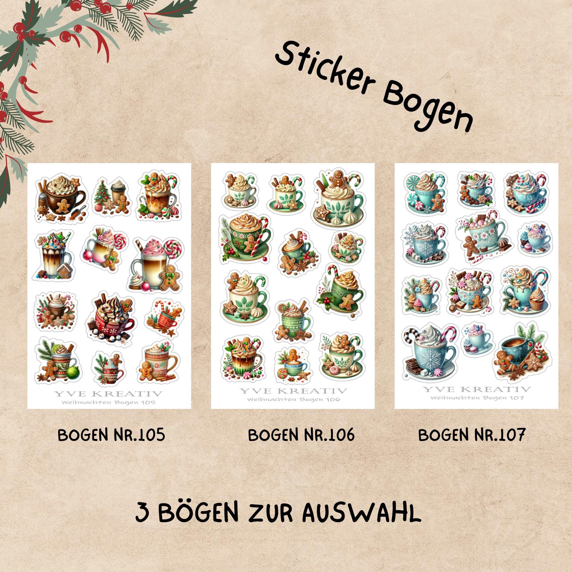 Aufkleber Weihnachtssticker Bogen | Sticker Set - 3 Stickerbogen zur Auswahl in Weiß - Transparent - Matt - Glanz  #SBA6