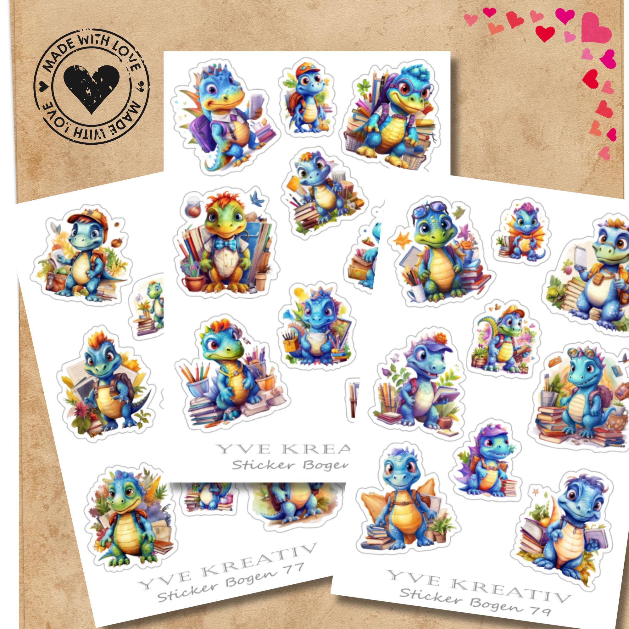Sticker Bogen Dinos Aufkleber Schule Einschulung Dinosaurier | Set - 3 Stickerbogen zur Auswahl in Weiß - Transparent #SBA6 Sticker Bogen Dinos Aufkleber Schule Einschulung Dinosaurier | Set - 3 Stickerbogen zur Auswahl in Weiß - Transparent #SBA6