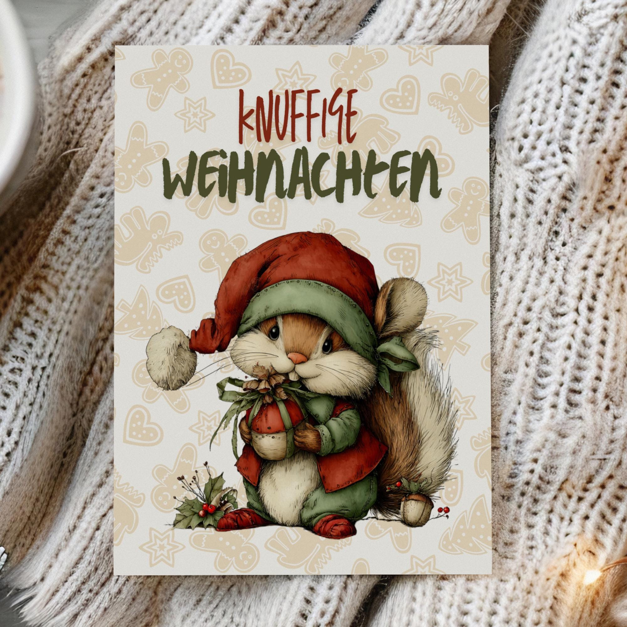 Postkarte Knuffige Weihnachten Eichhörnchen Grußkarte Karte zu Weihnachten Weihnachtskarte Geschenkkarte Leinenstruktur Karte A6 #PWE185