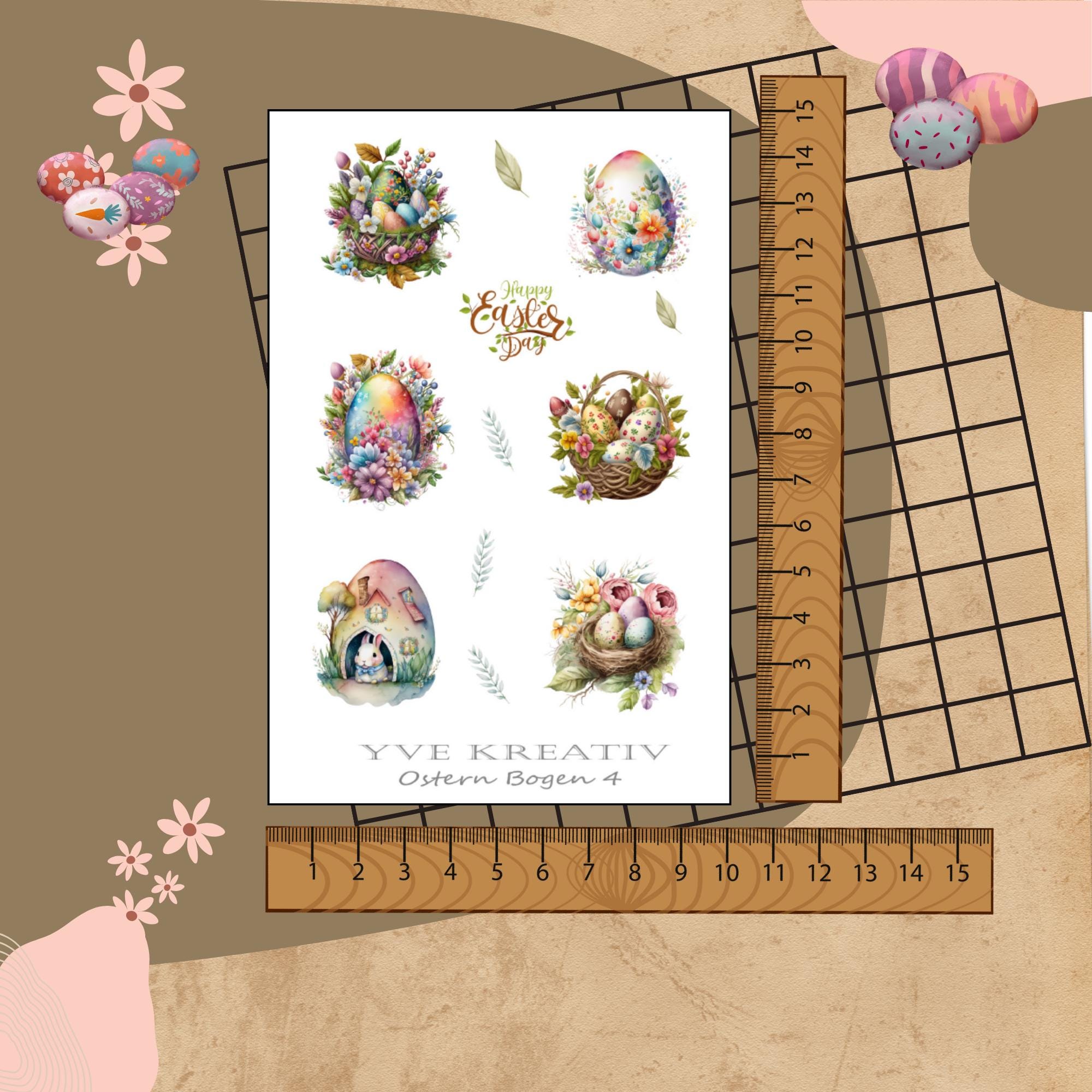 Sticker Bogen " Ostern - Nostalgie" | Sticker Set - Aufkleber 3 Stickerbogen zur Auswahl in Weiß - Transparent - Matt - Glanz #SBA6