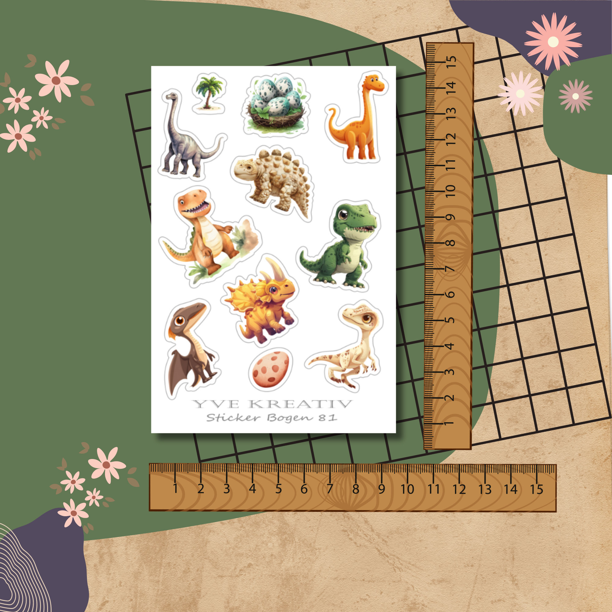 Aufkleber, Sticker Bogen, Dinos, Dinosaurier | Sticker Set - 3 Stickerbogen zur Auswahl in Weiß - Transparent - Matt - Glanz  #SBA6
