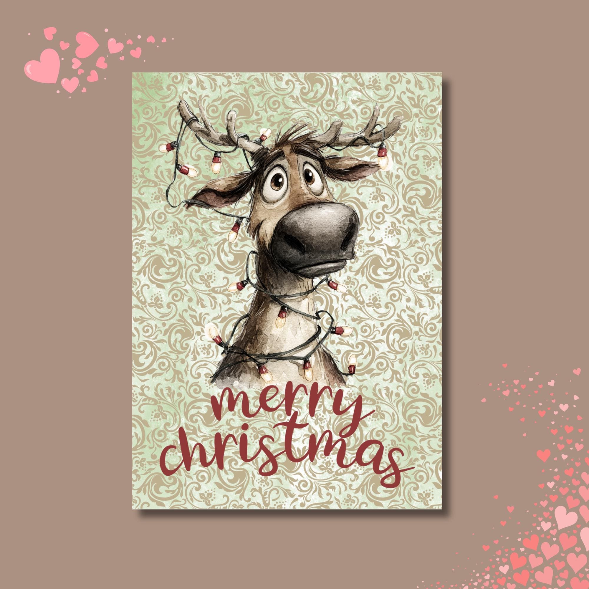 Postkarte Lustiges Rentier Grußkarte Karte zu Weihnachten Wintergrußkarte Weihnachtskarte Geschenkkarte Hochglanz Karte A6 #PWE202
