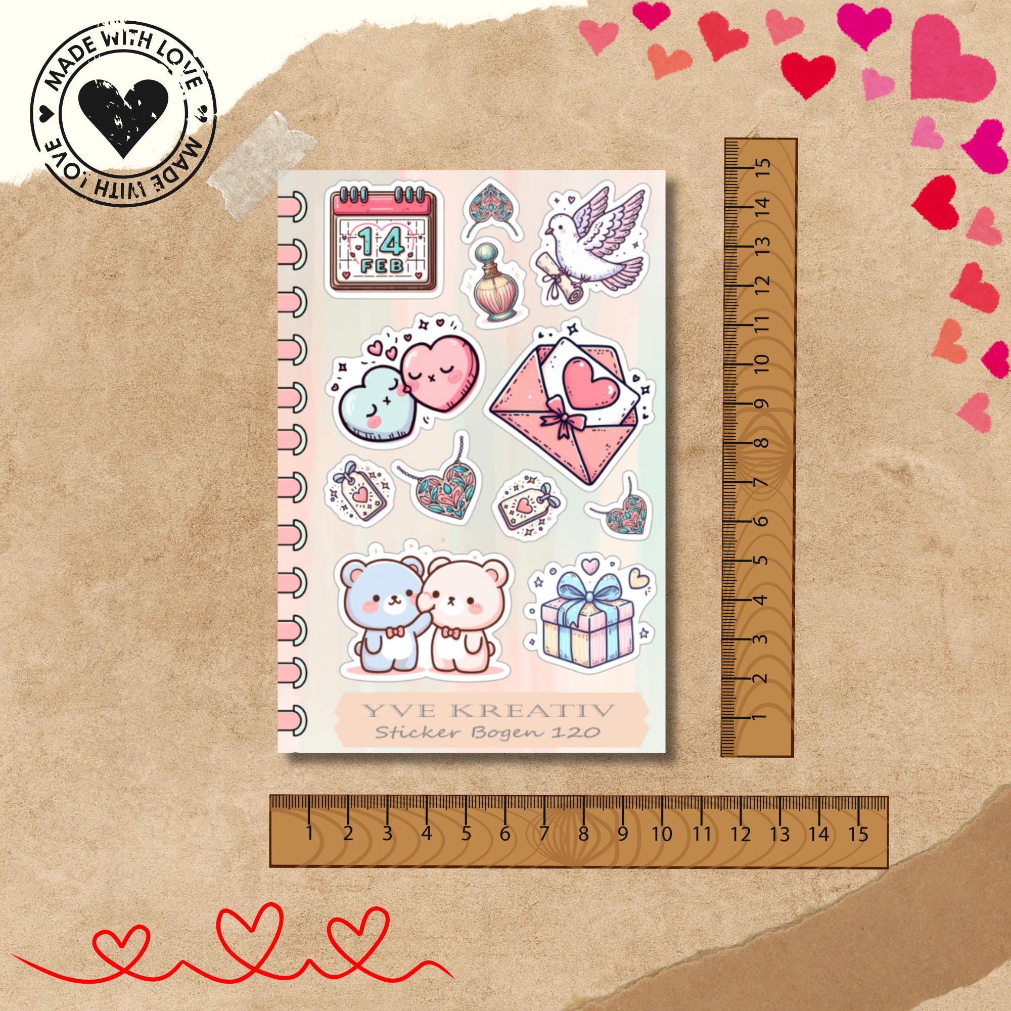 Aufkleber Bogen " Love Valentinstag" | Sticker Set - Aufkleber 3 Stickerbogen zur Auswahl in Weiß - Transparent - Matt - Glanz  #SBA6