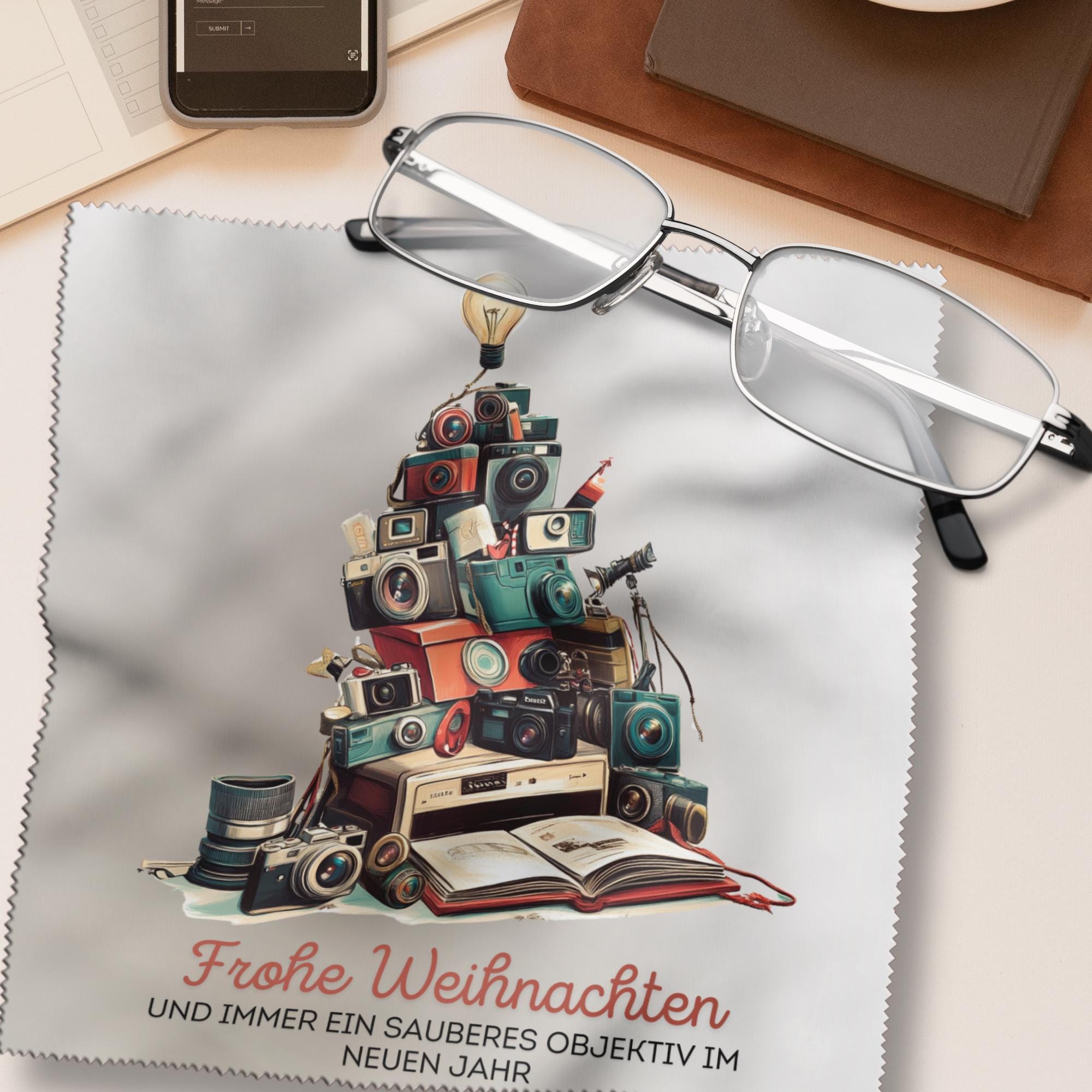 Brillenputztuch Tannenbaum Weihnachten Wichtelgeschenk Fotograf Geschenk bedrucktes Mikrofasertuch für Brillen Display Handy Objektiv #WE25