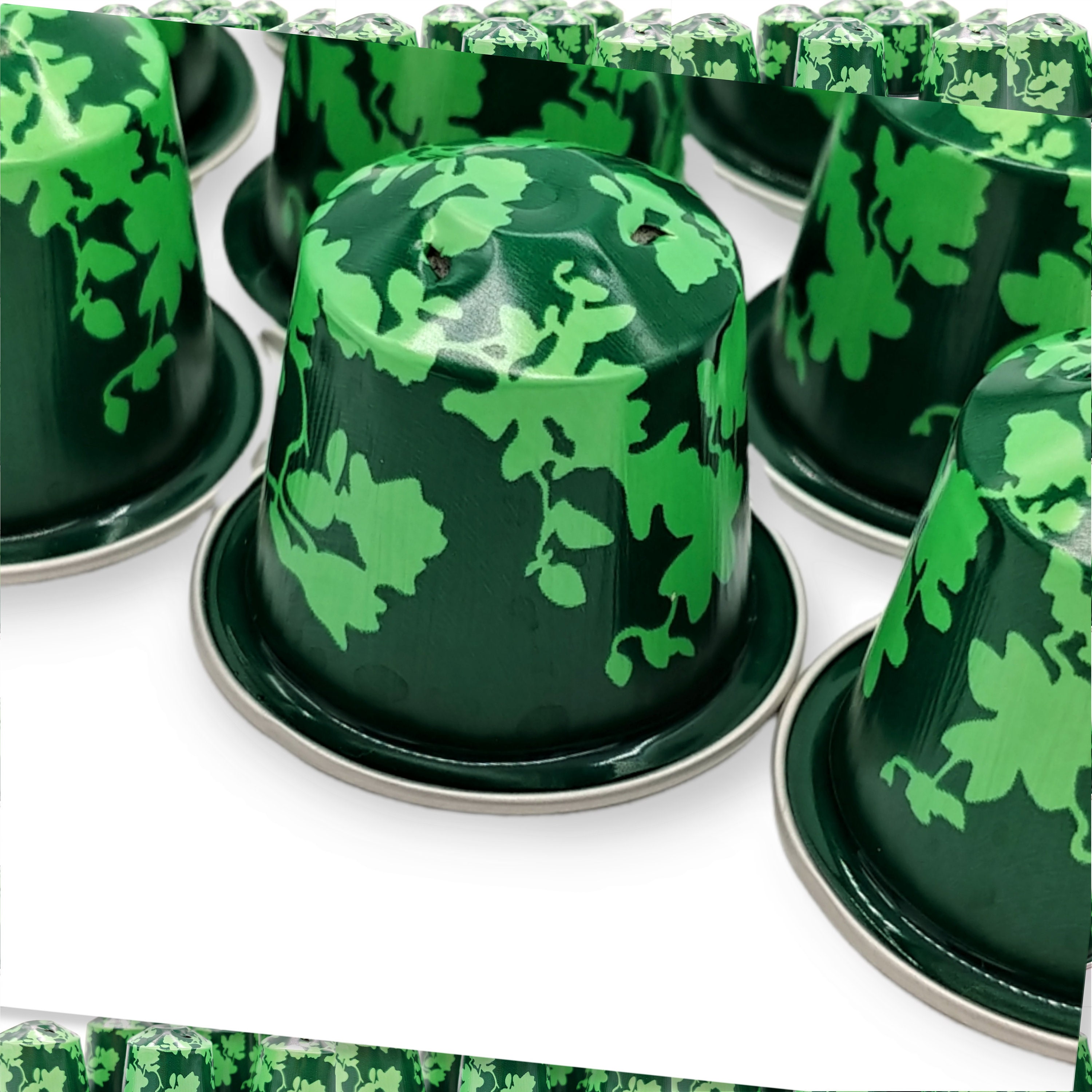 10 leere Kaffeekapseln : Grün mit Blumenmuster "Special Edition"  #KNS