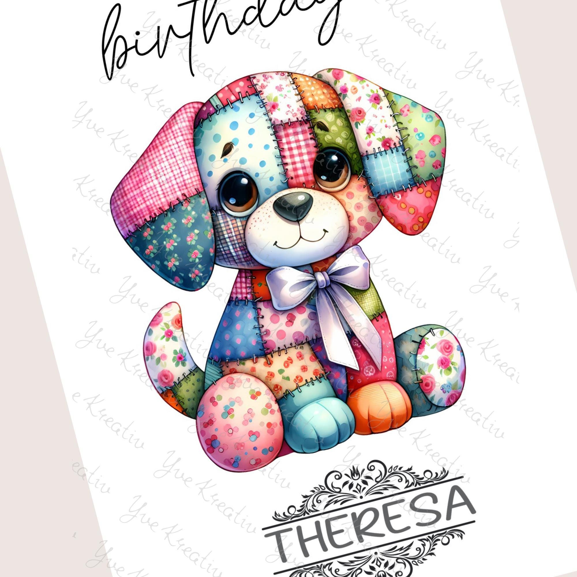 Postkarte personalisiert mit Namen Grußkarte Happy Birthday Karte Geburtstag Geburtstagskarte I Patchwork Hund #PHO