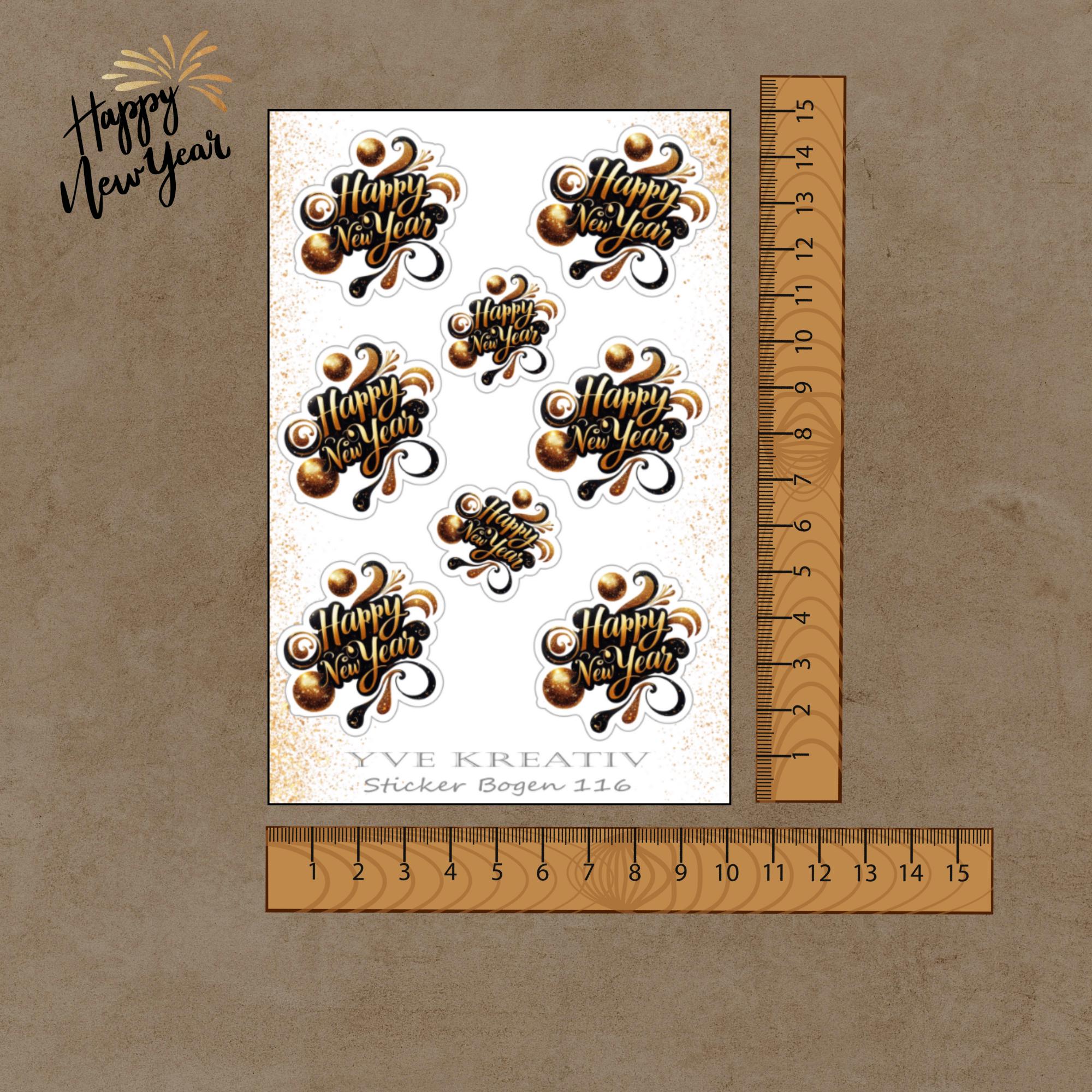 Aufkleber Sticker Bogen "Happy New Year, Silvester" | Sticker Set - 3 Stickerbogen zur Auswahl in Weiß - Transparent - Matt - Glanz  #SBA6