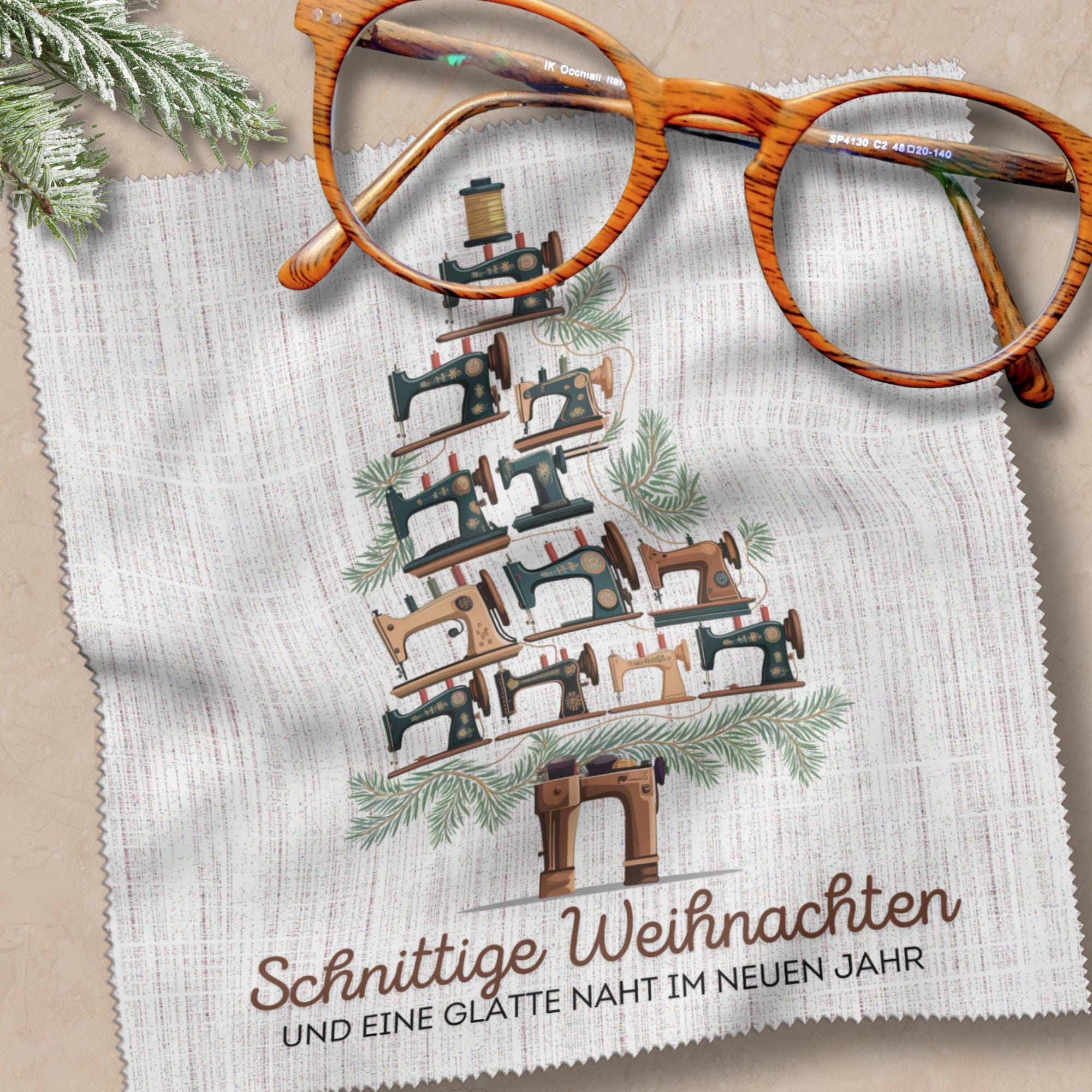 Brillenputztuch Tannenbaum Weihnachten Wichtelgeschenk Näherin Geschenk Schneider bedrucktes Mikrofasertuch für Brillen Display Handy #WE16