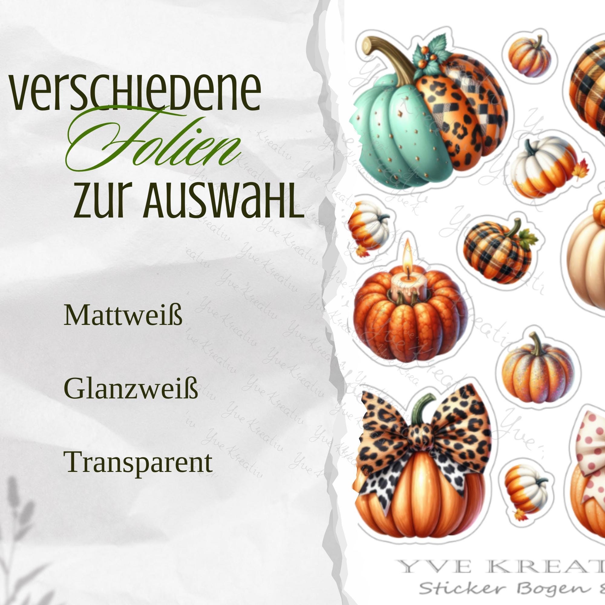 Kürbis Aufkleber Halloween Sticker Herbst Dekoration bunte Kürbisse 3 Stickerbogen zur Auswahl in Weiß - Transparent - Matt - Glanz #SBA6