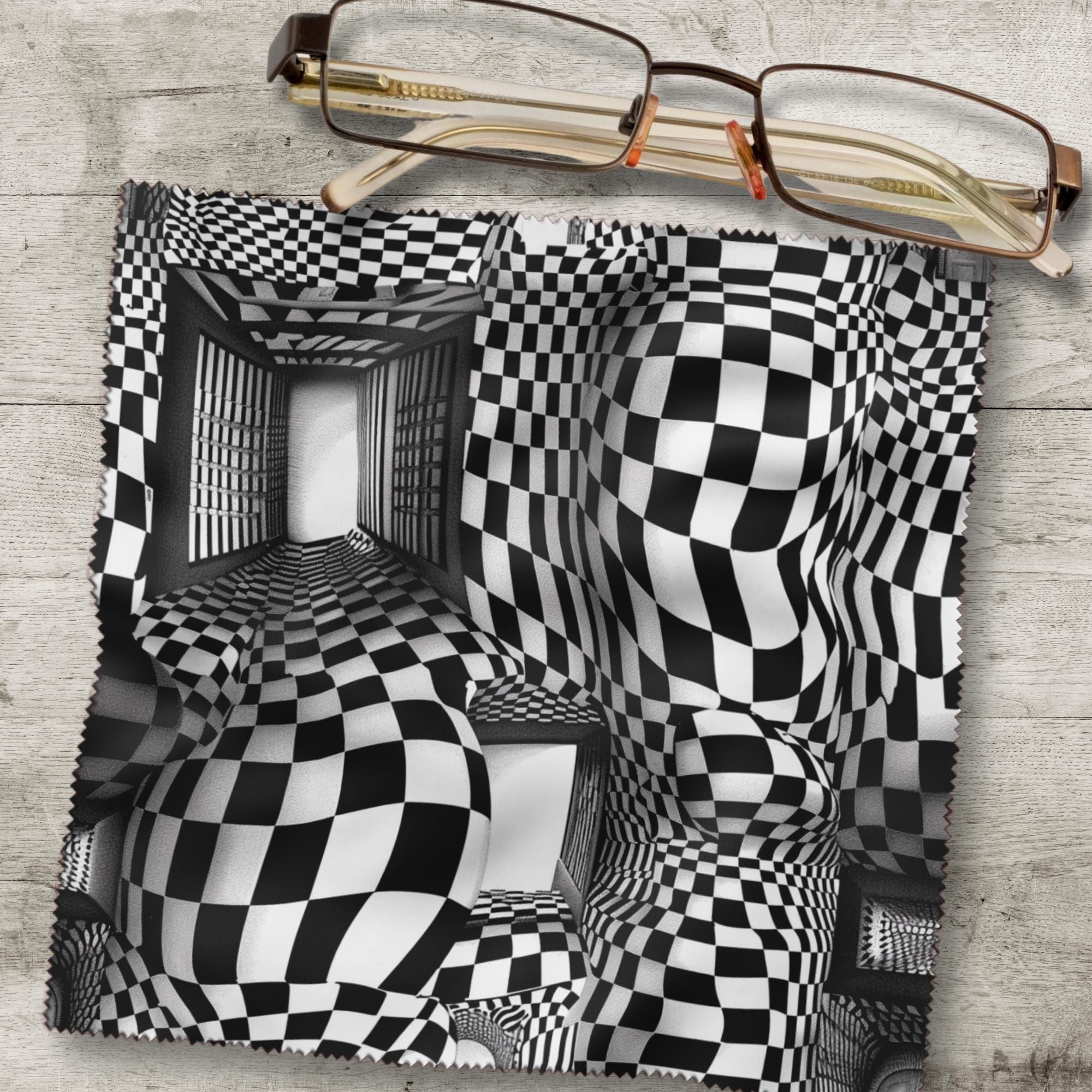 Brillenputztuch Op-Art bedrucktes Mikrofasertuch für Brille Sonnenbrille Displays Handyputztuch Brillentuch Mikrofaser Schwarz Weiß #AL69