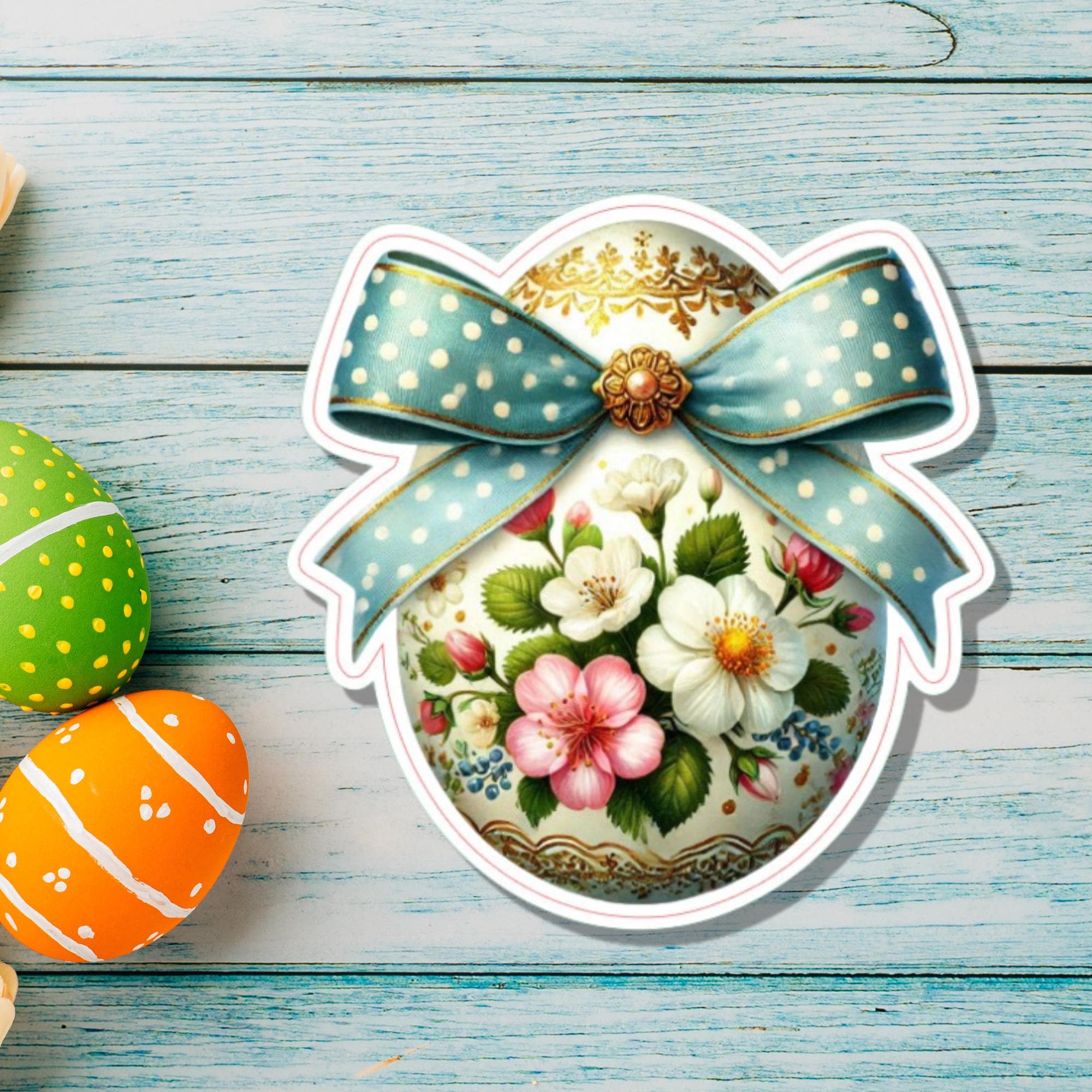 Aufkleber Ostern großer 8 cm Sticker Osterei Deko Osterfest Geschenkaufkleber Dekoei - zur Auswahl in Weiß oder Transparent  #SEG8